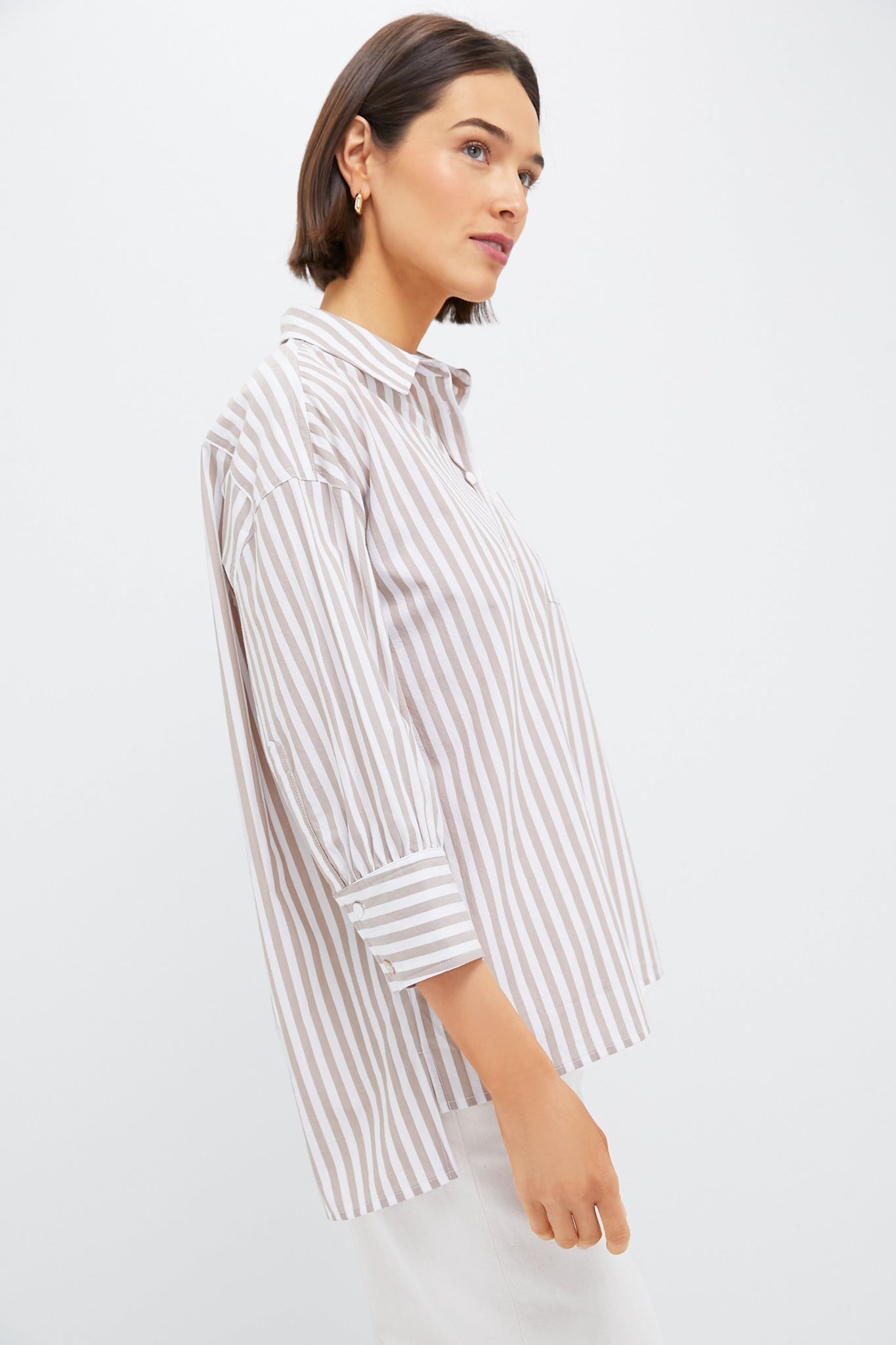 Tan Stripe Adair Boyfriend Shirt-Beilave