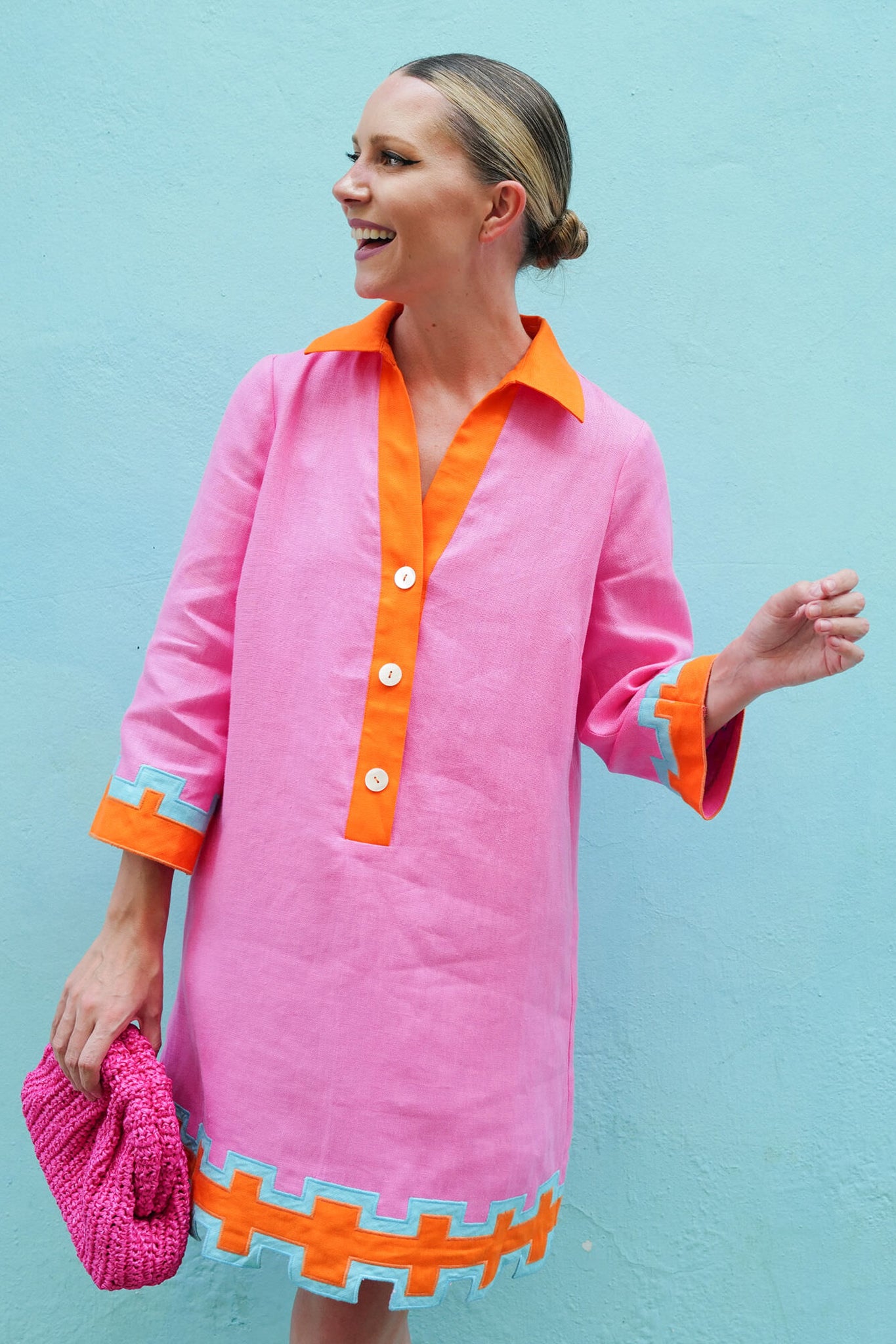 Peony Pink and Tangerine Collier Dress-Beilave