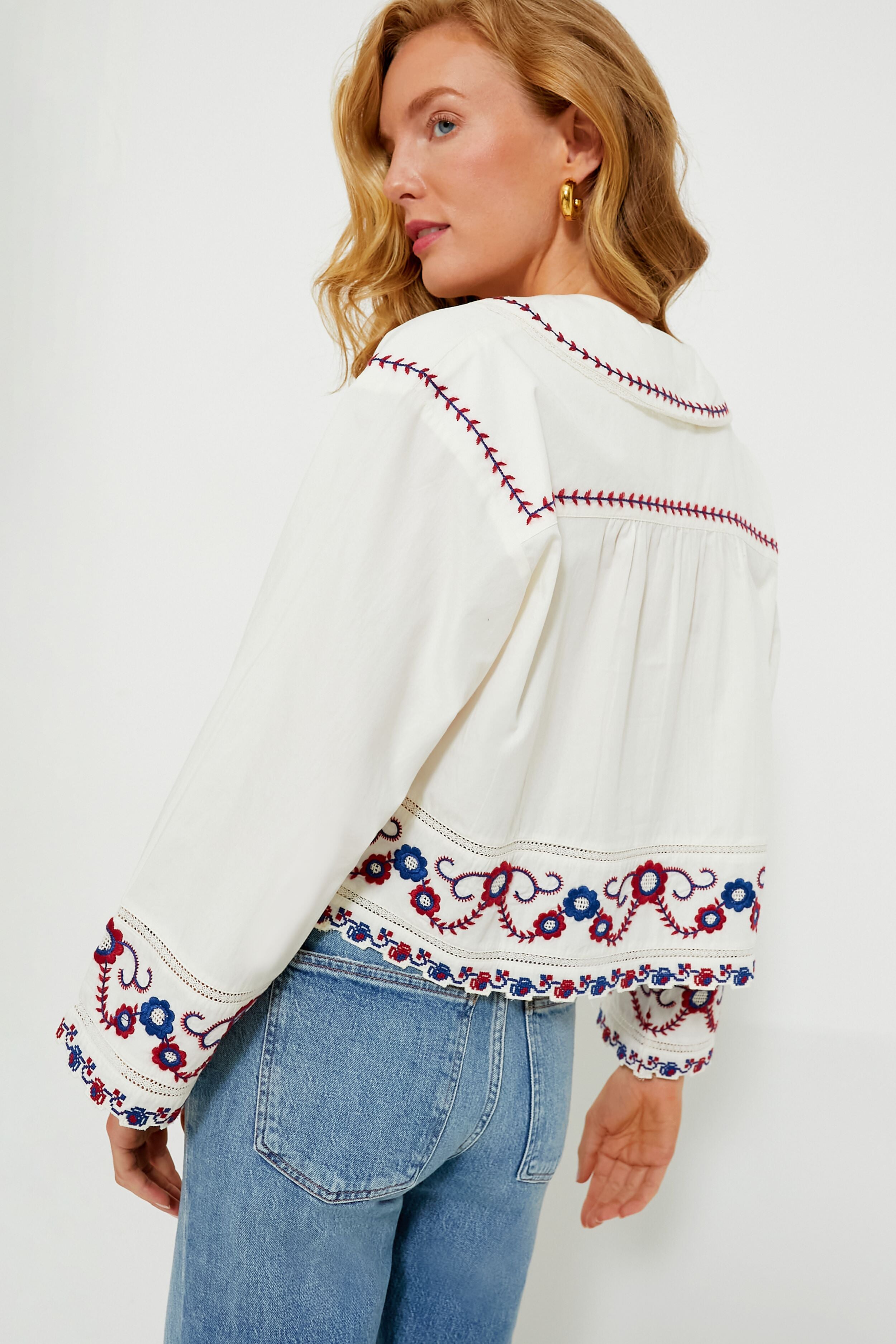 Cream Multi Soren Embroidery Long Sleeve Top-Beilave