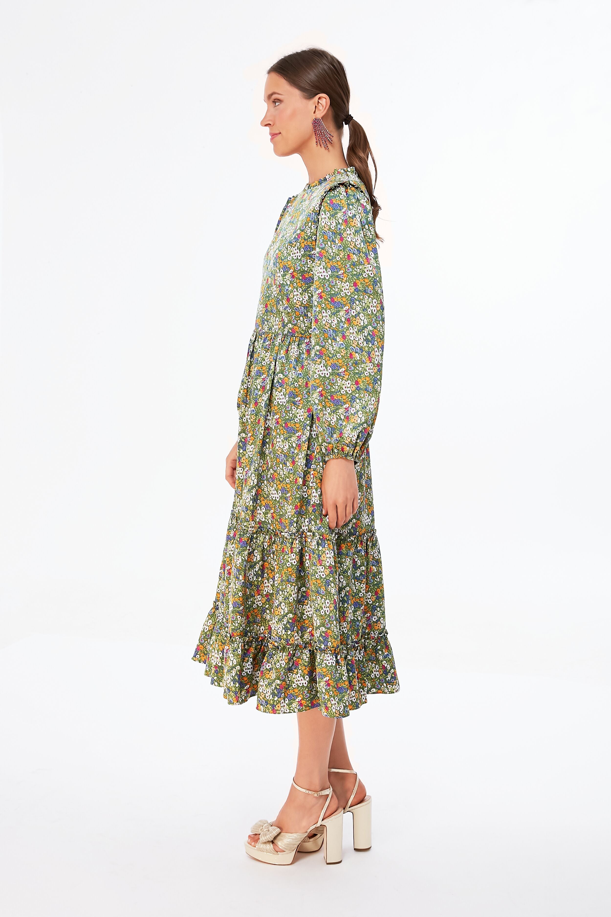 Green Floral Holly Midi Dress-Beilave