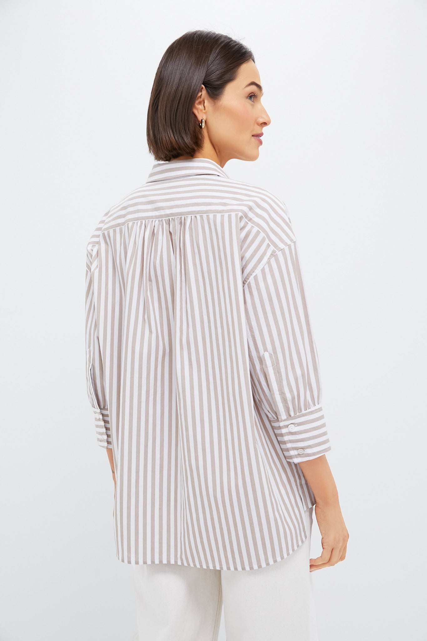 Tan Stripe Adair Boyfriend Shirt-Beilave