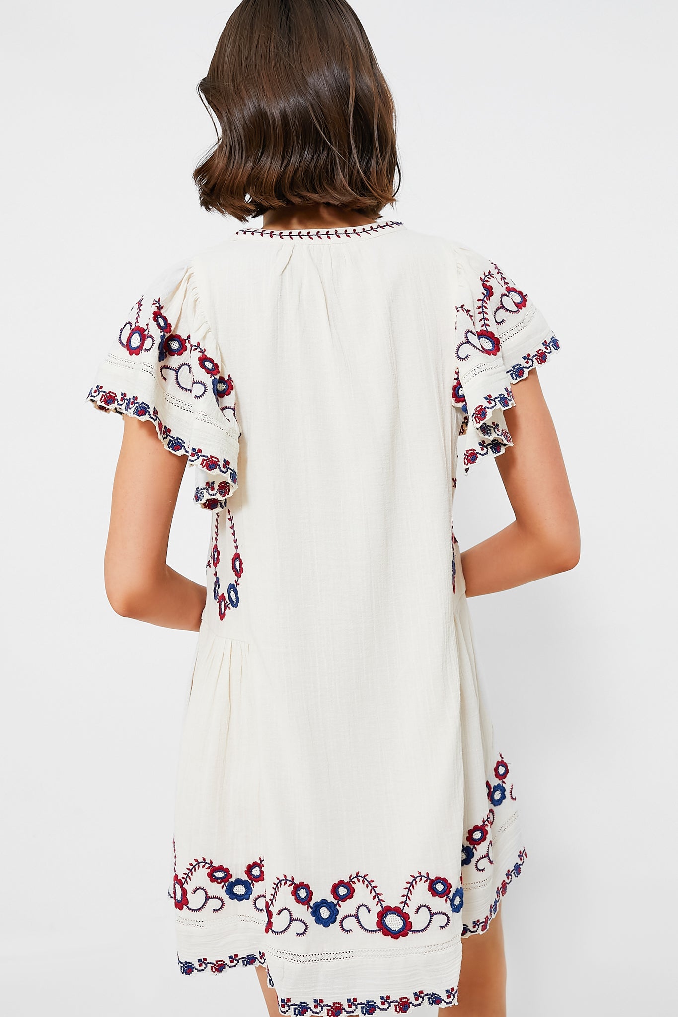 Cream Multi Soren Embroidery Short Sleeve Dress-Beilave