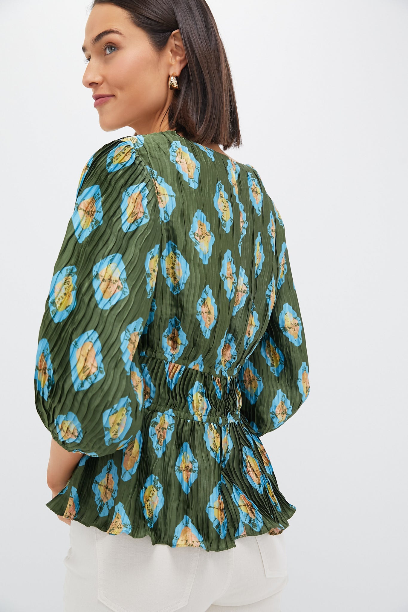 Olive and Aqua Diamond Maisy Blouse-Beilave