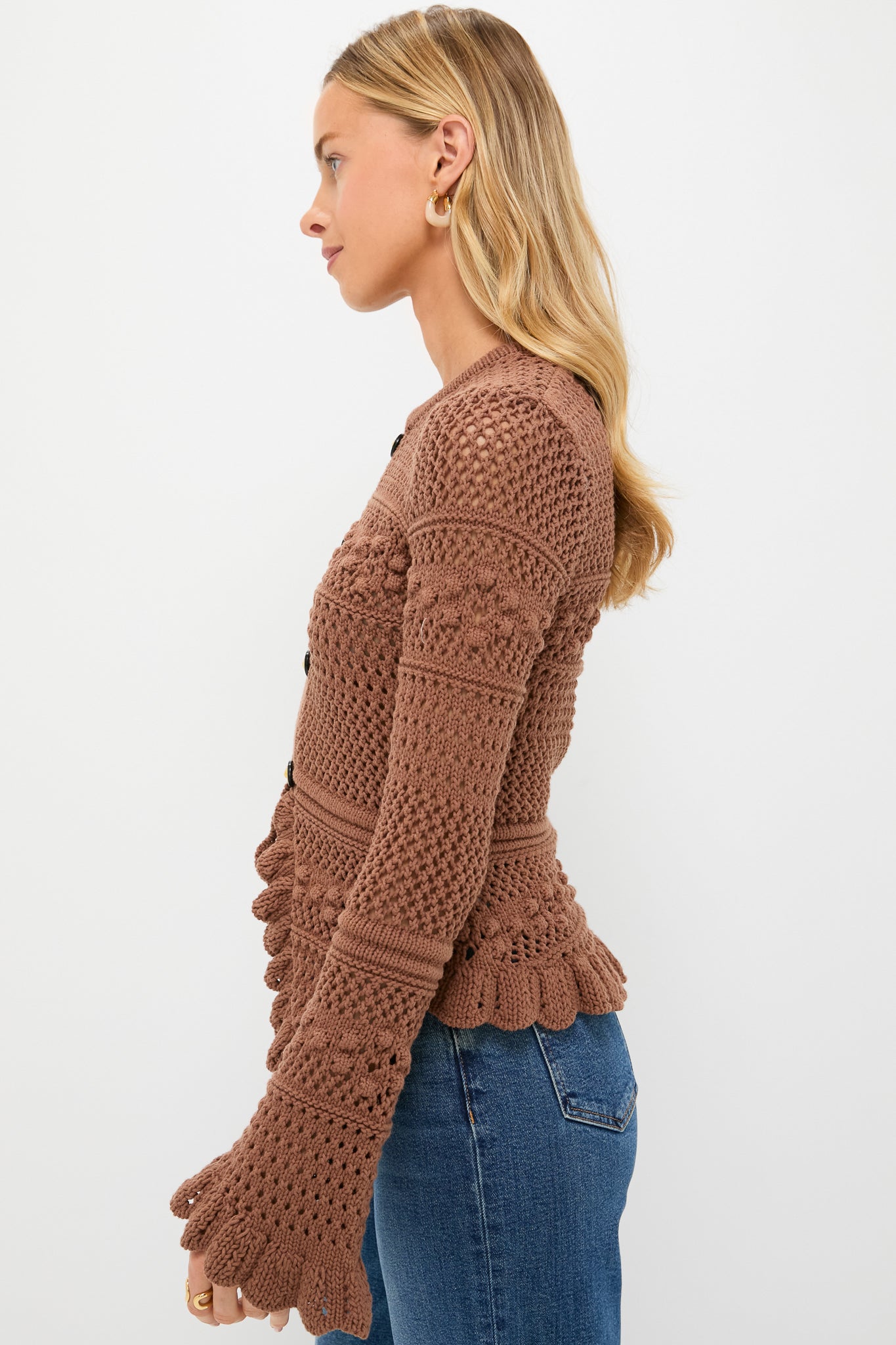 Dark Cinnamon Swirl Kiva Open Stitch Ruffle Cardi-Beilave