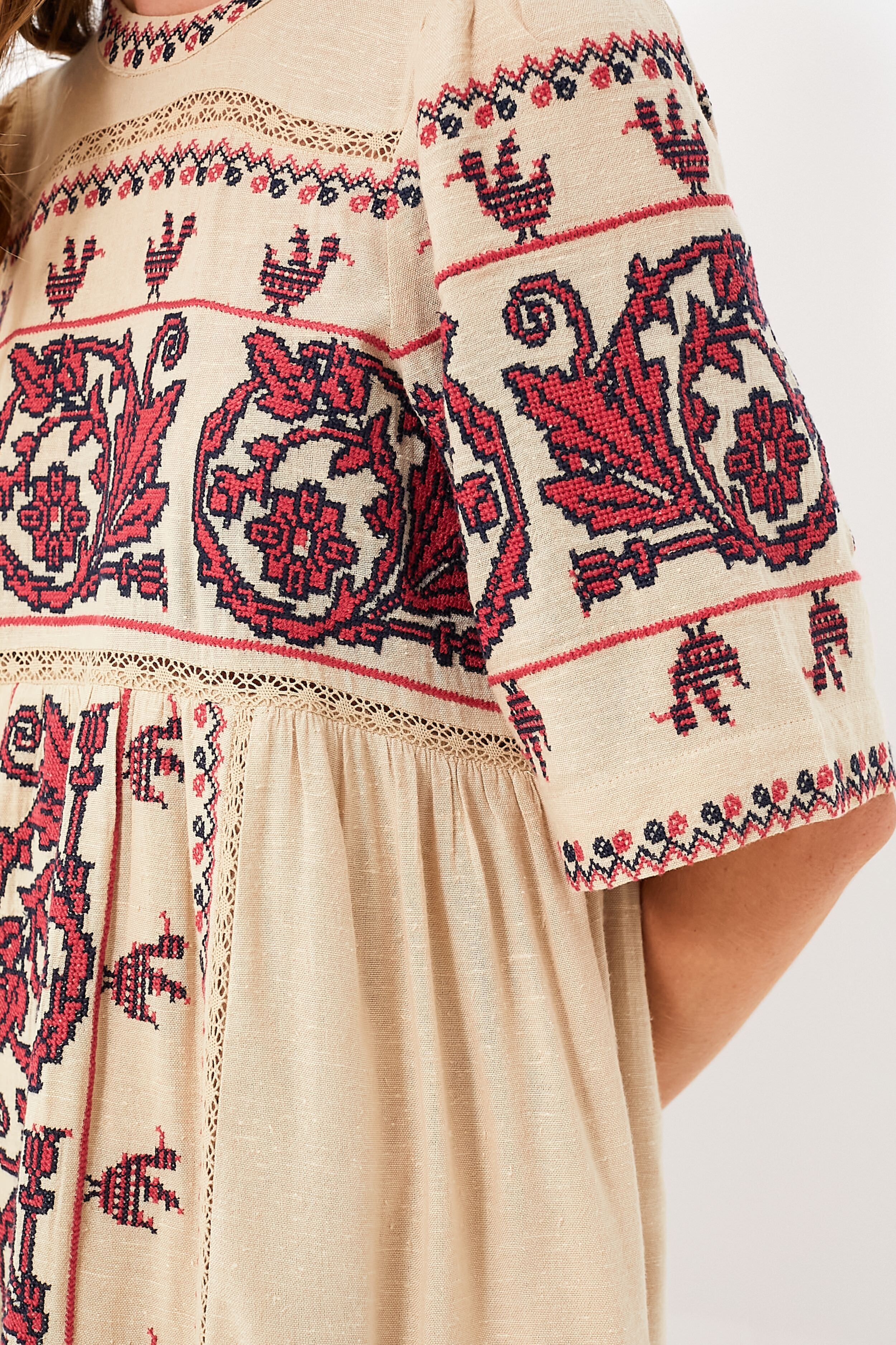 Taupe Beena Embroidery Shortsleeve Dress-Beilave