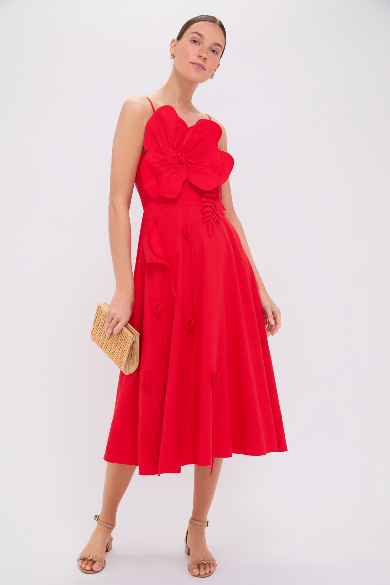 Red Garden Sleeveless Midi Dress-Beilave