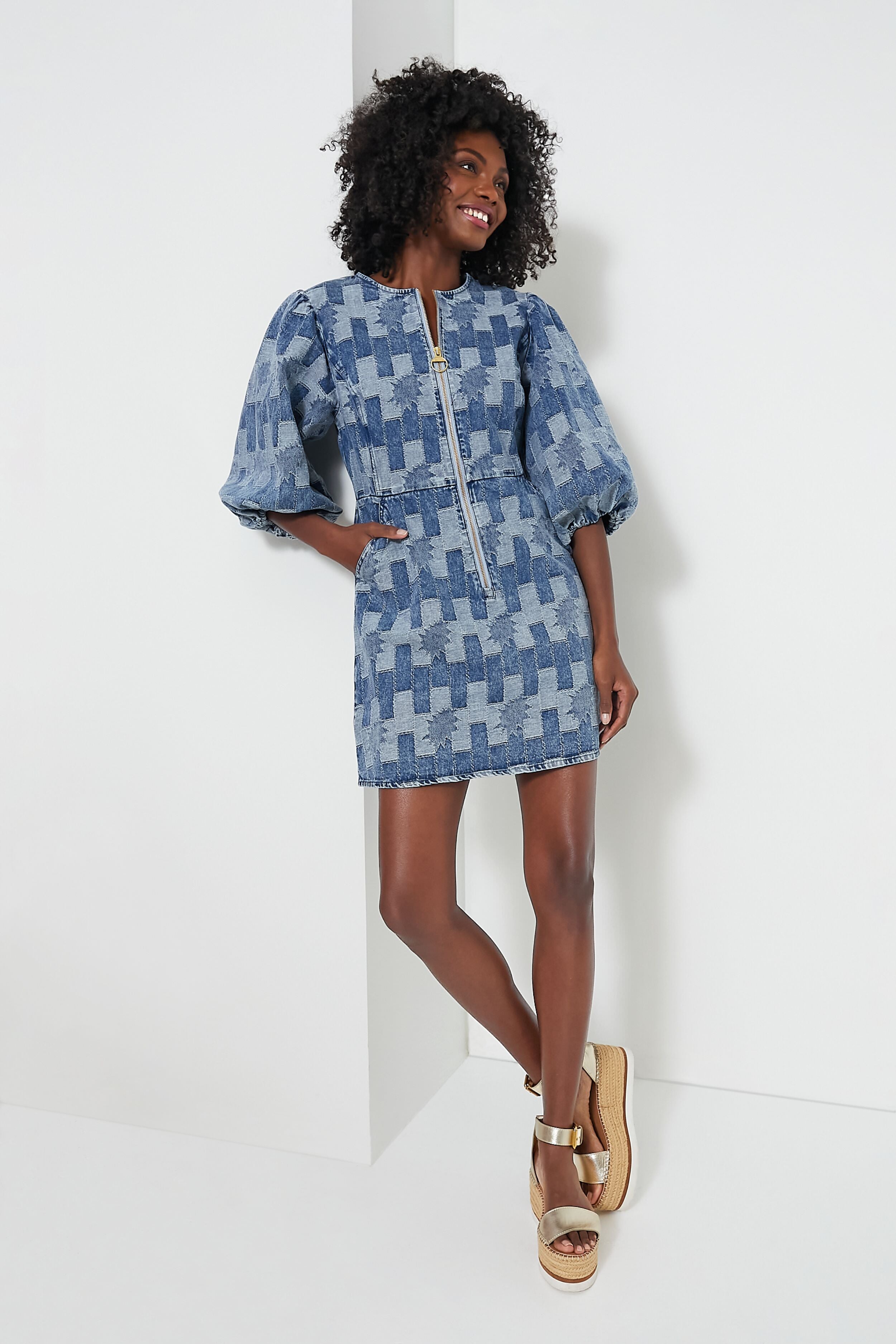 Patchwork Denim Bowhill Mini Dress-Beilave