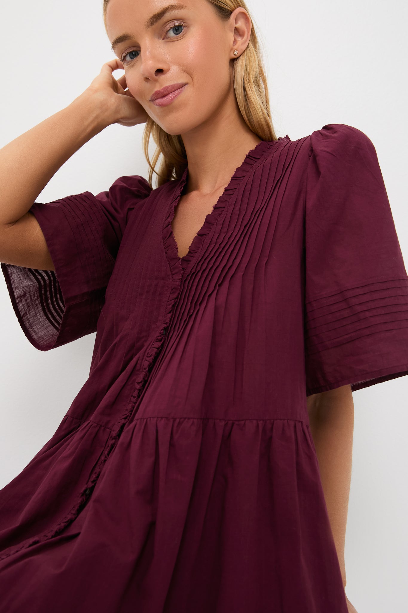 Exclusive Burgundy Anise Short Sleeve Dress-Beilave