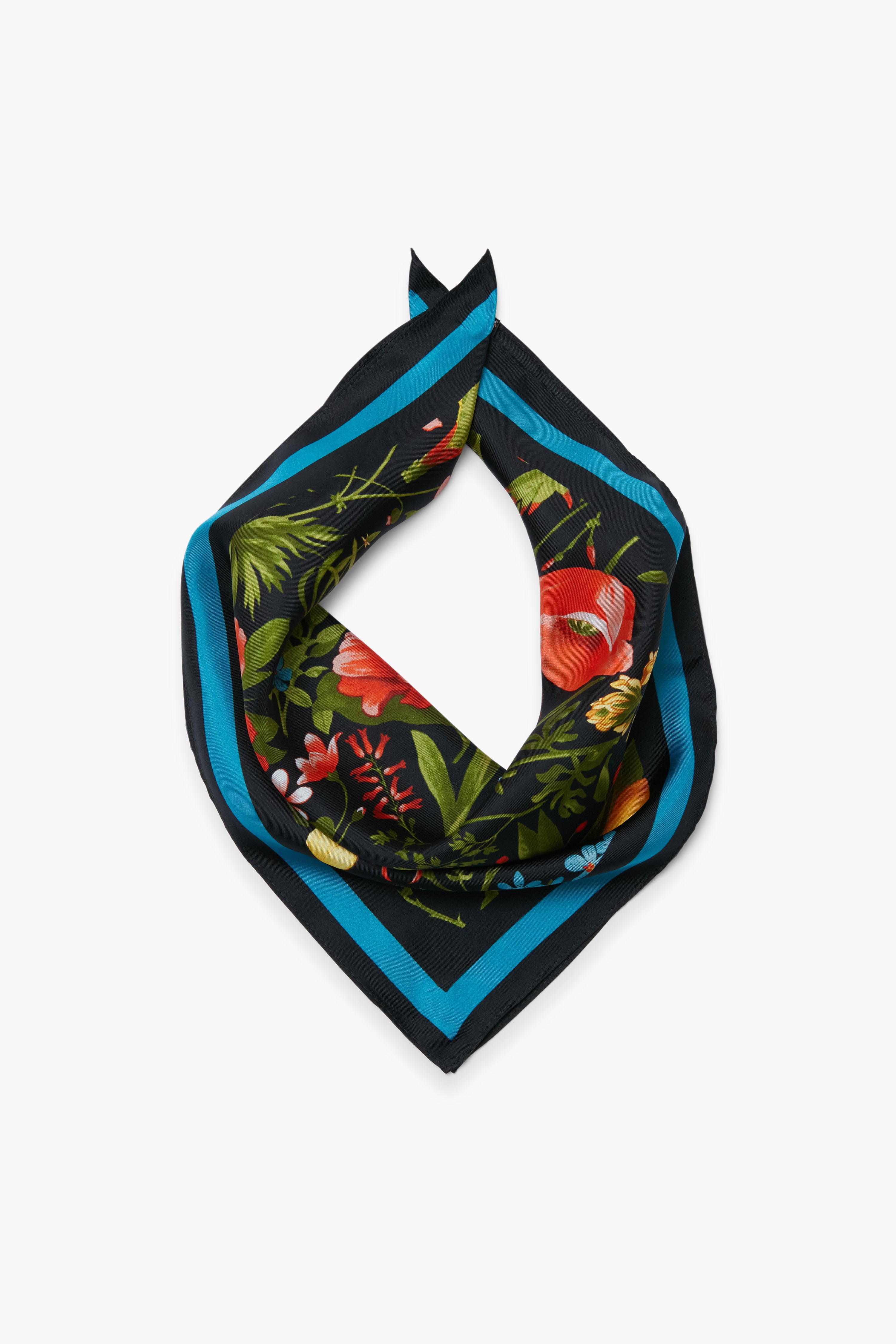 Noir Blooming Botanical Silk Scarf-Beilave