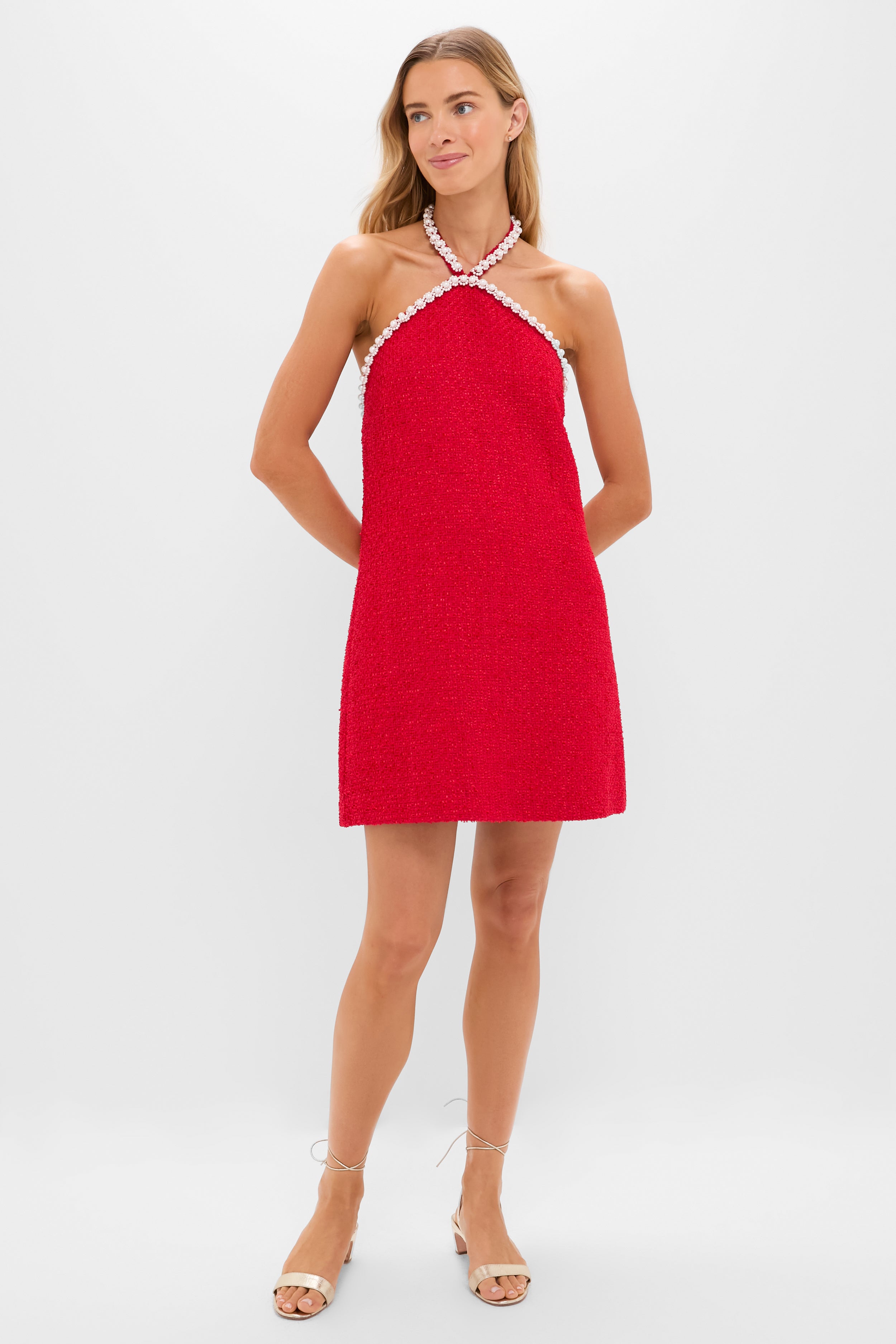 Red Tweed & Pearl Petra Mini Dress-Beilave