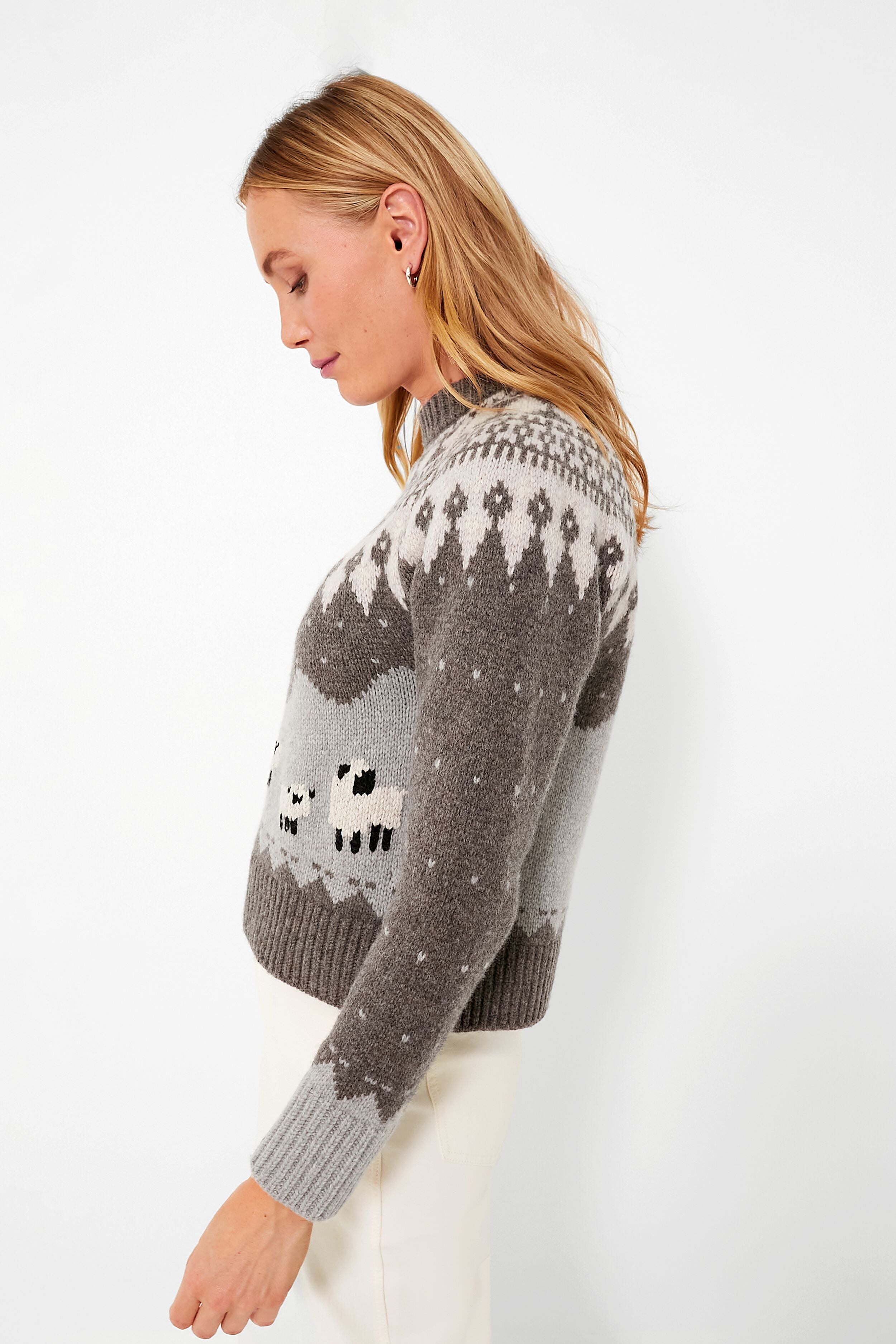 Grey Anja Sheep Knit Raglan Sleeve Sweater-Beilave