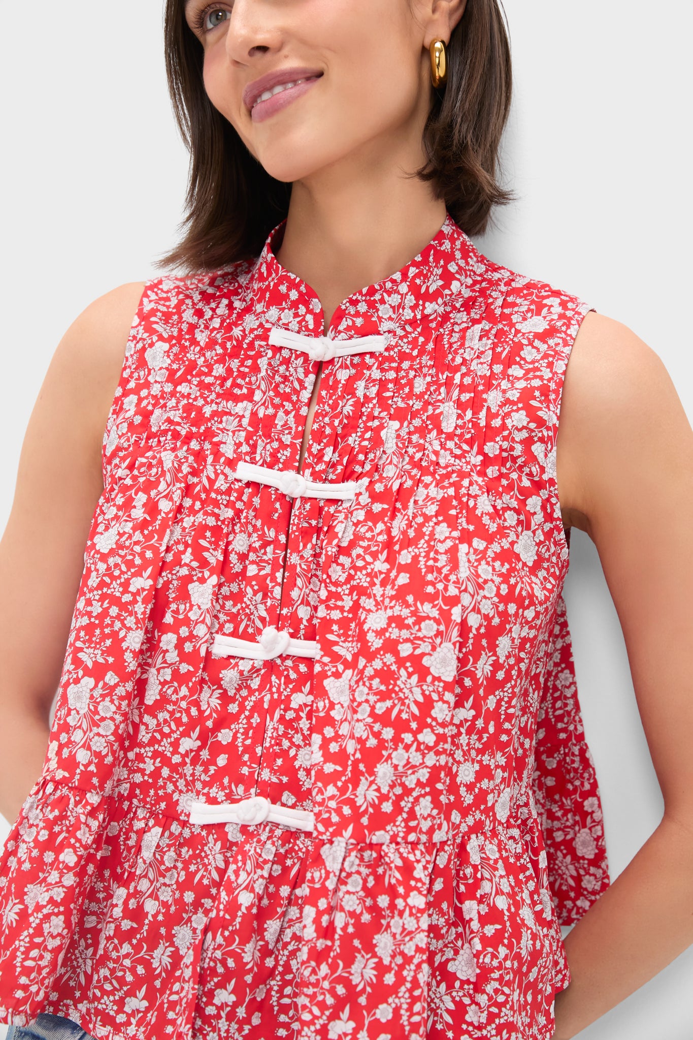 Red Lucille Liberty Print Knot Loop Tank Top-Beilave