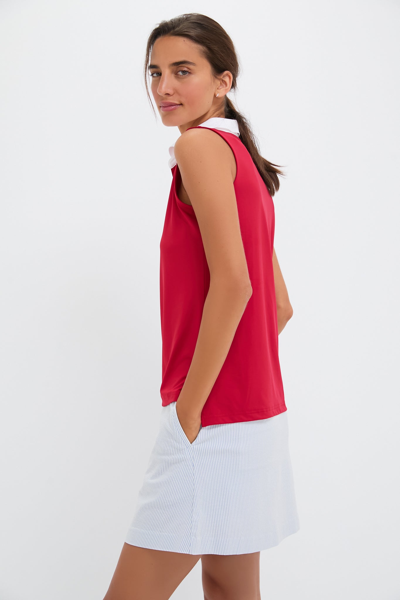 Red Sleeveless Performance Jersey Caroline Polo-Beilave