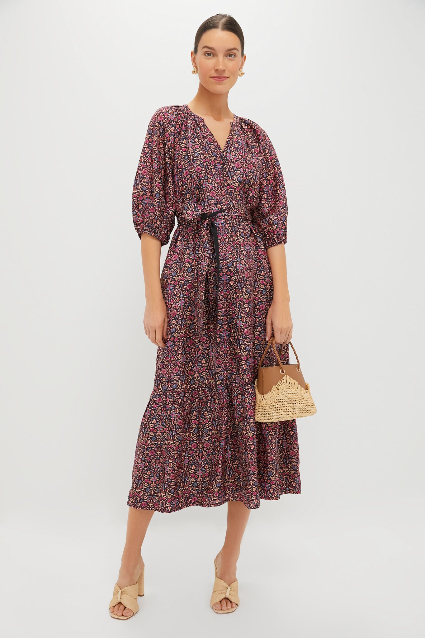 Raspberry Vine Floral Lyles Dress-Beilave