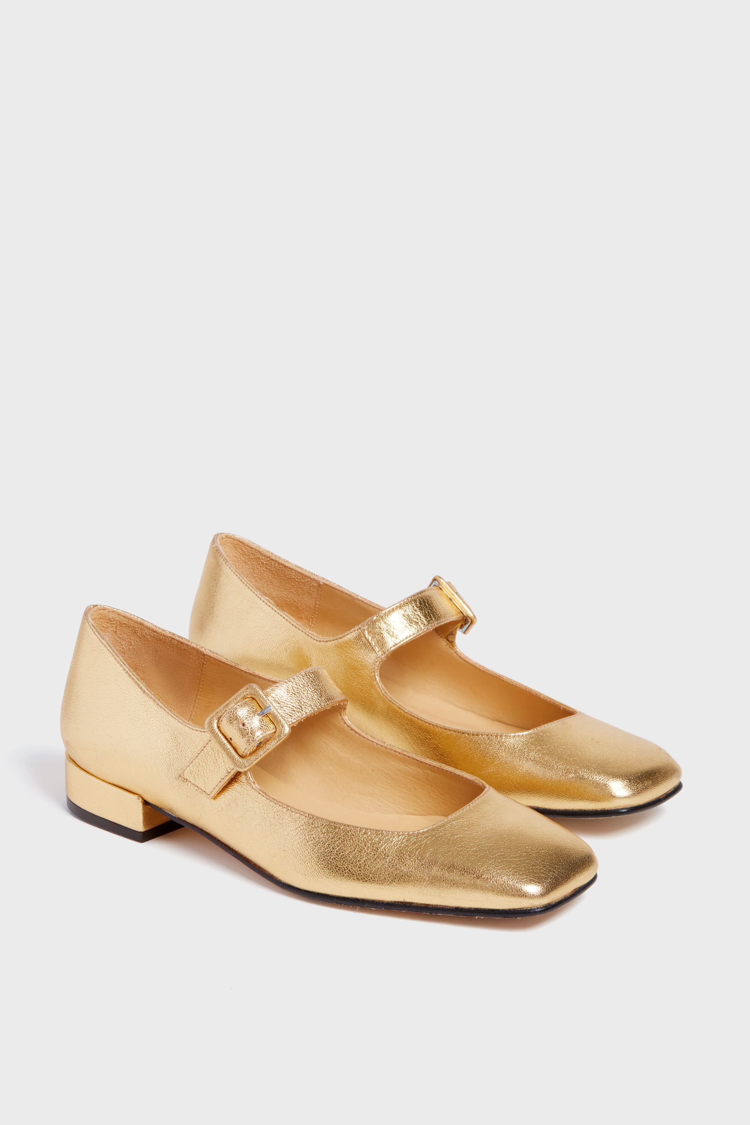 Gold Leather Low Mary Janes-Beilave