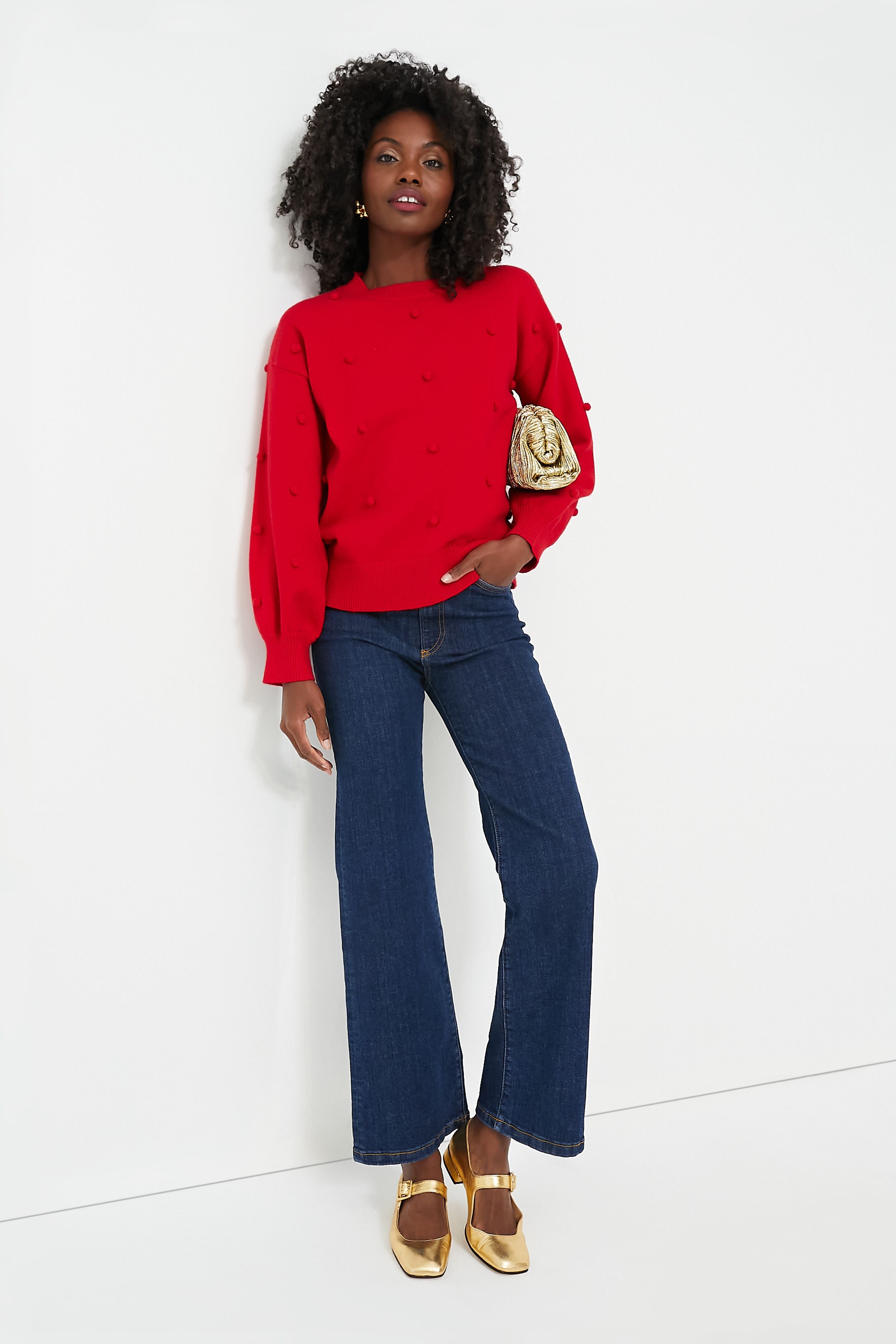 Red Pom Pom Melinda Crewneck Sweater-Beilave