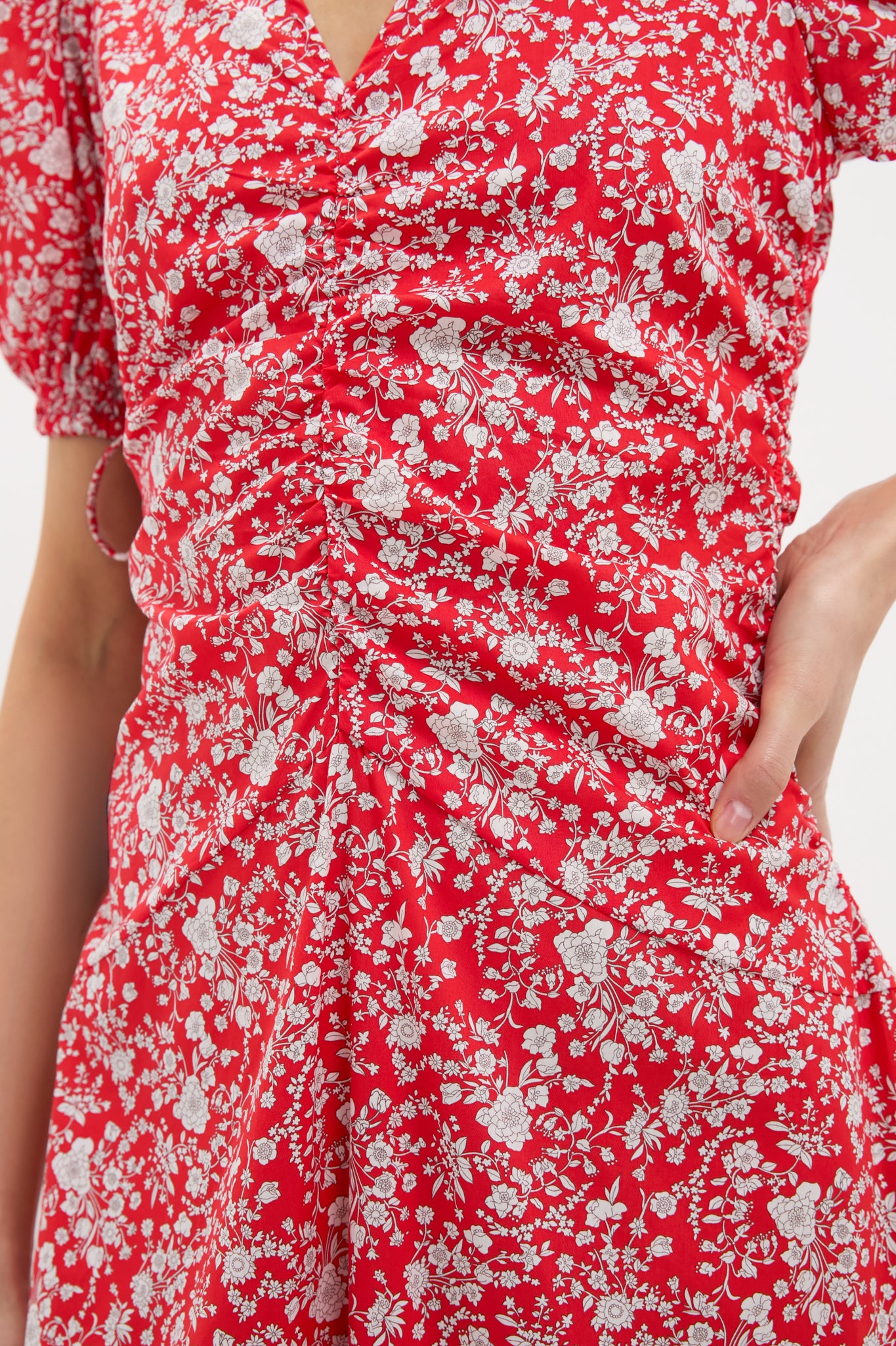 Red Lucille Liberty Print Short Sleeve Midi Dress-Beilave
