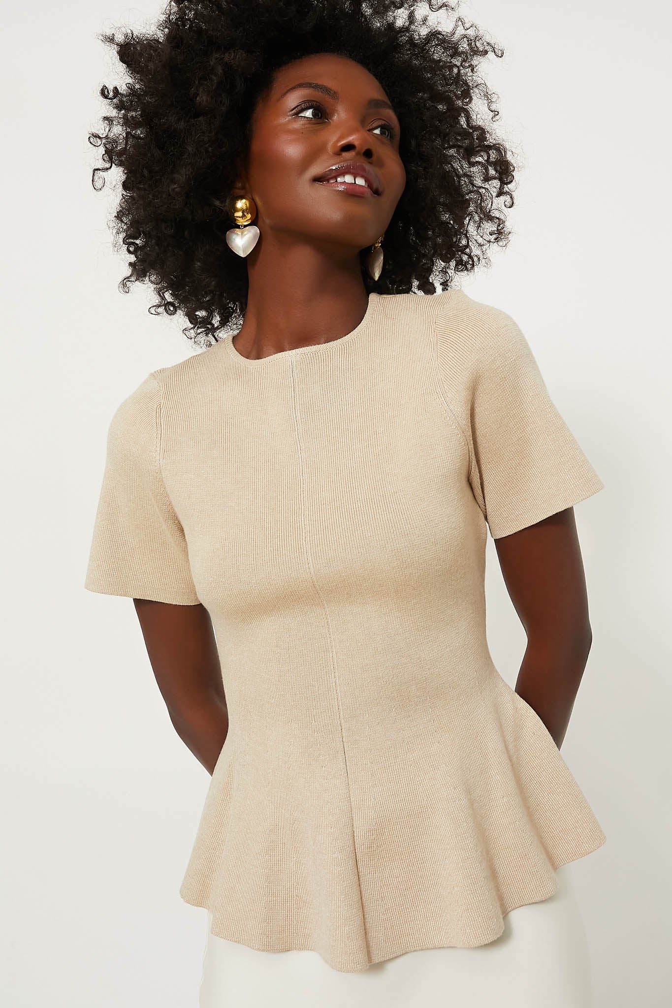 Tan Knit Phoebe Peplum Top-Beilave