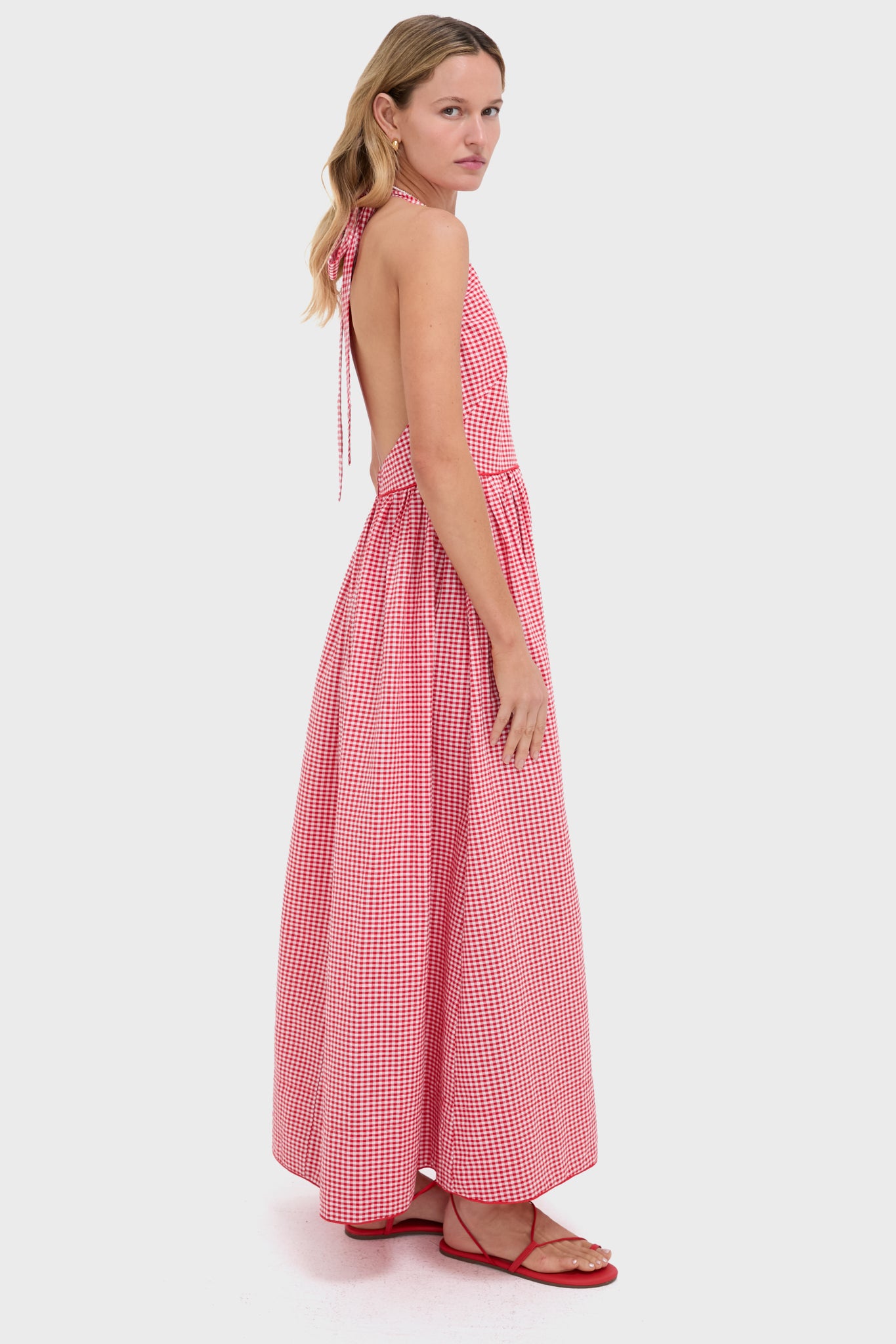 Red Gingham Halter Marcie Dress-Beilave