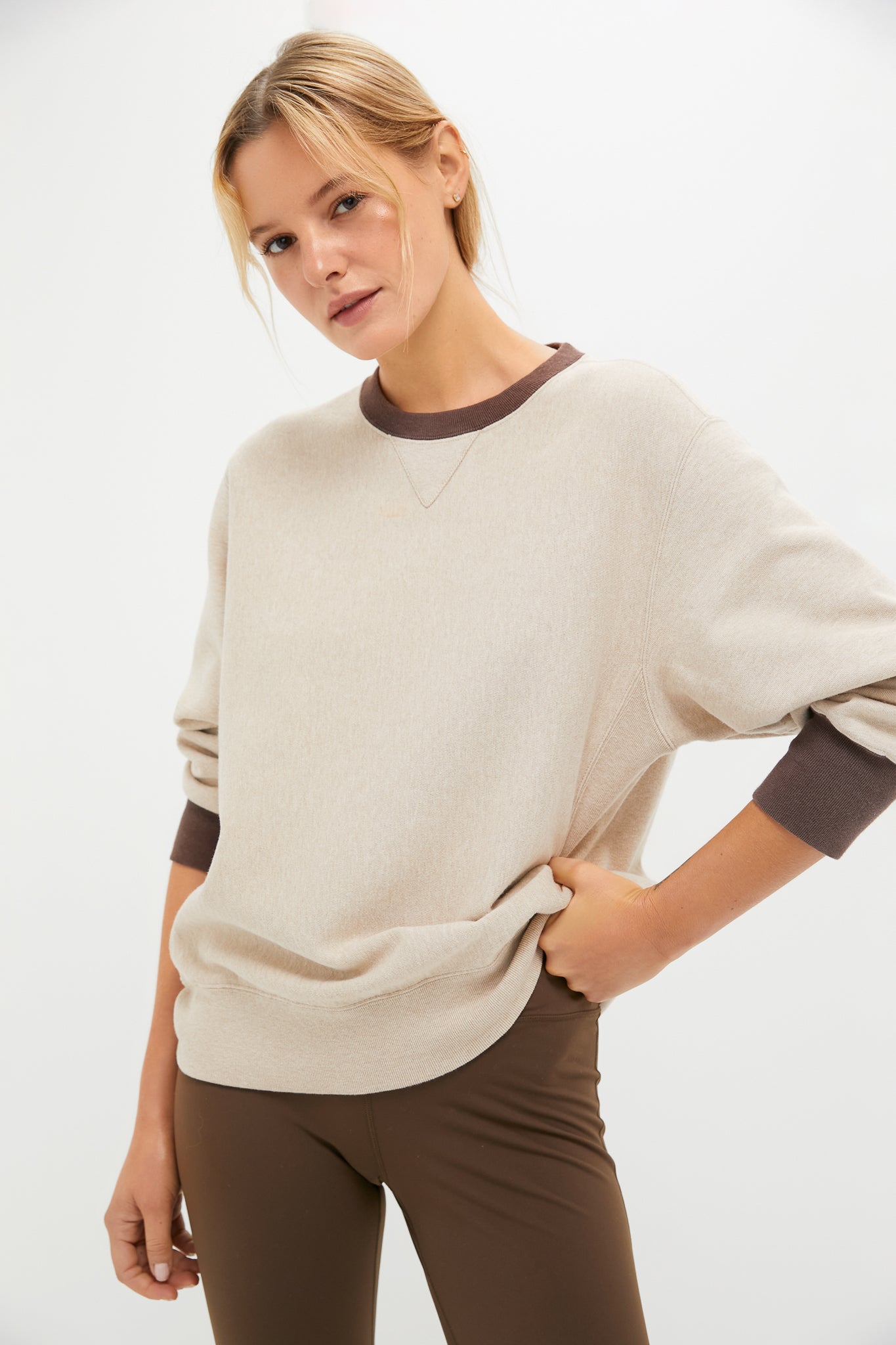 Heather Sandstone and Brown 100% Cotton Kolar Crewneck Sweatshirt-Beilave