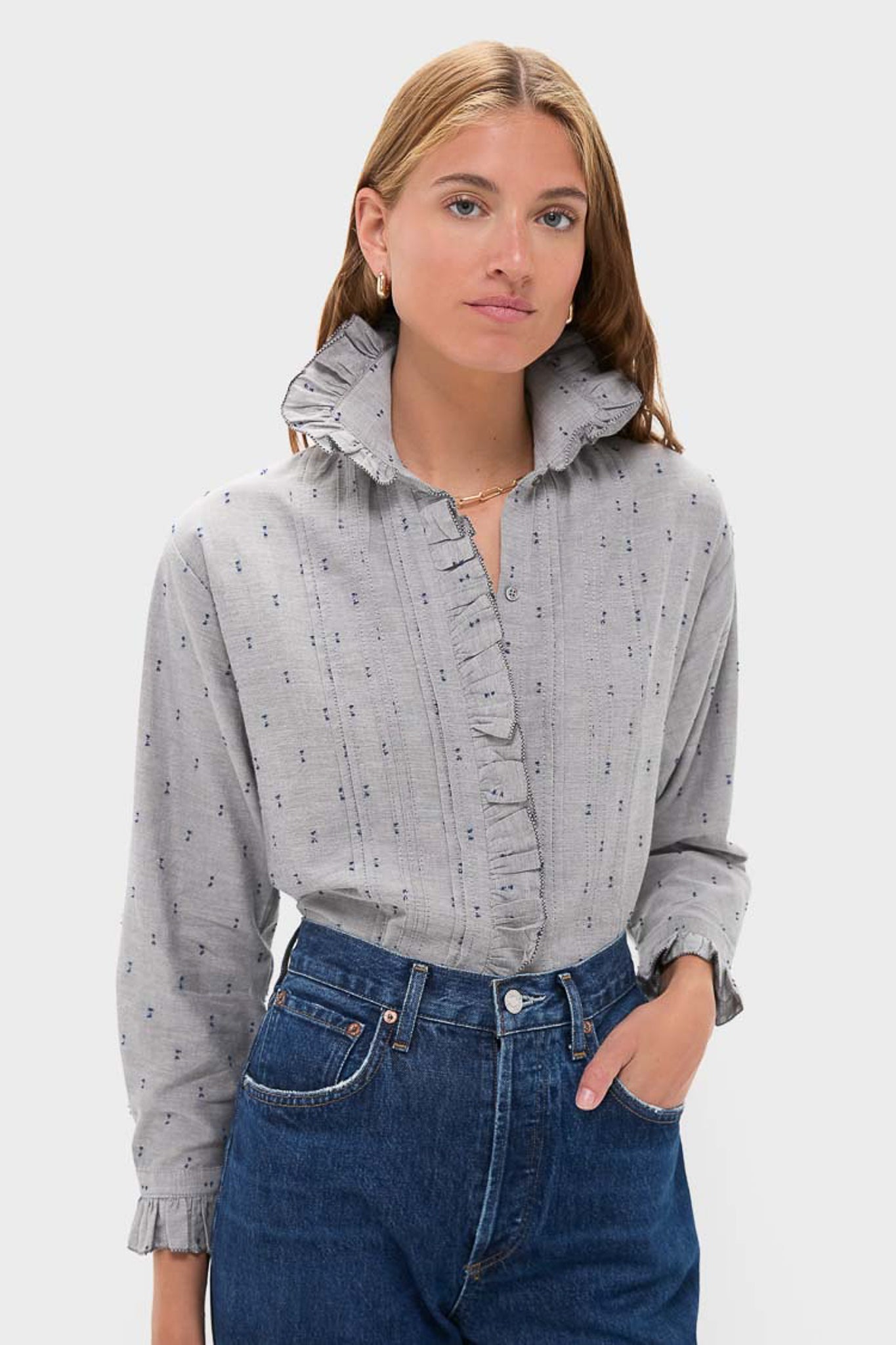 Indigo Dots French Heirloom Shirt-Beilave