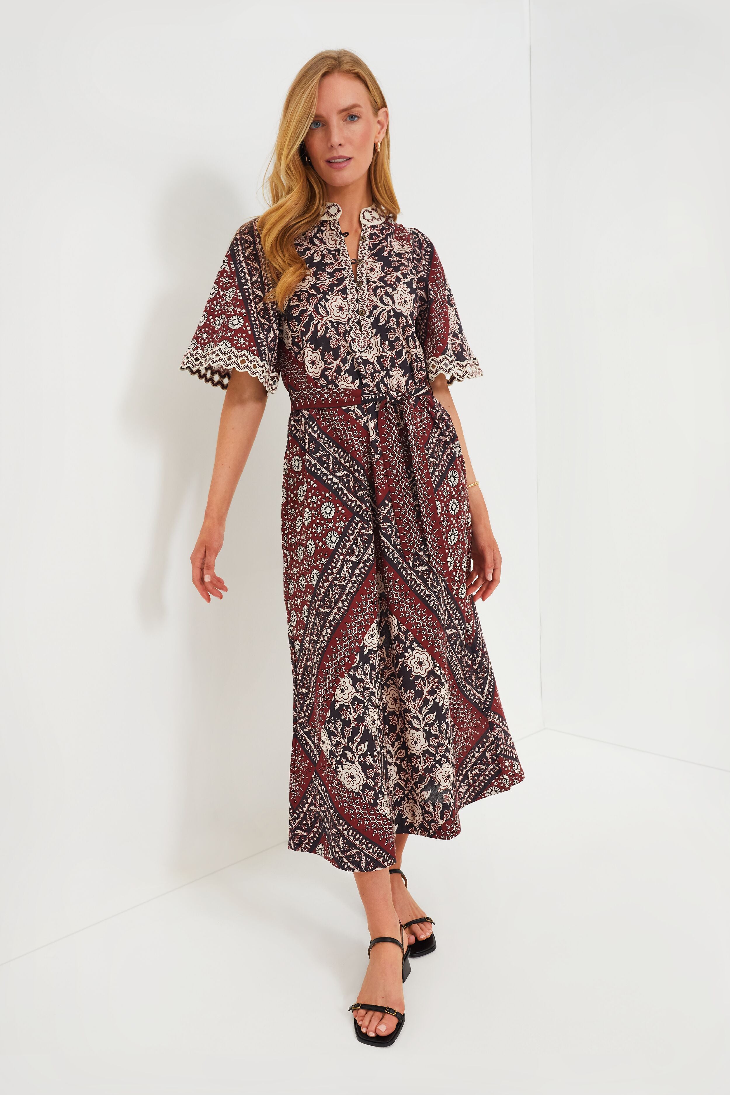 Red Danae Print Shortsleeve Dress-Beilave