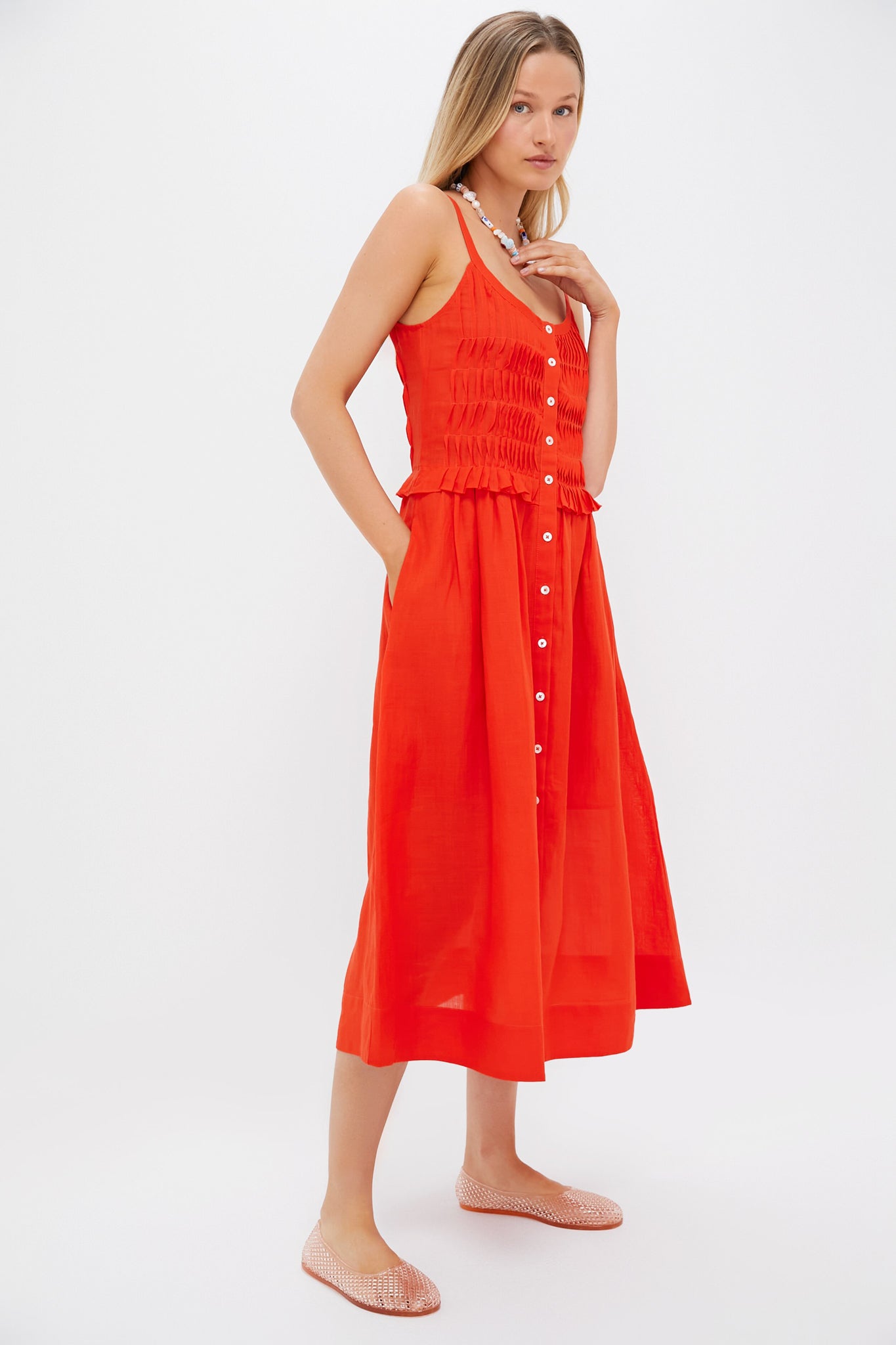 Chili Zora Solid Tank Button Down Dress-Beilave