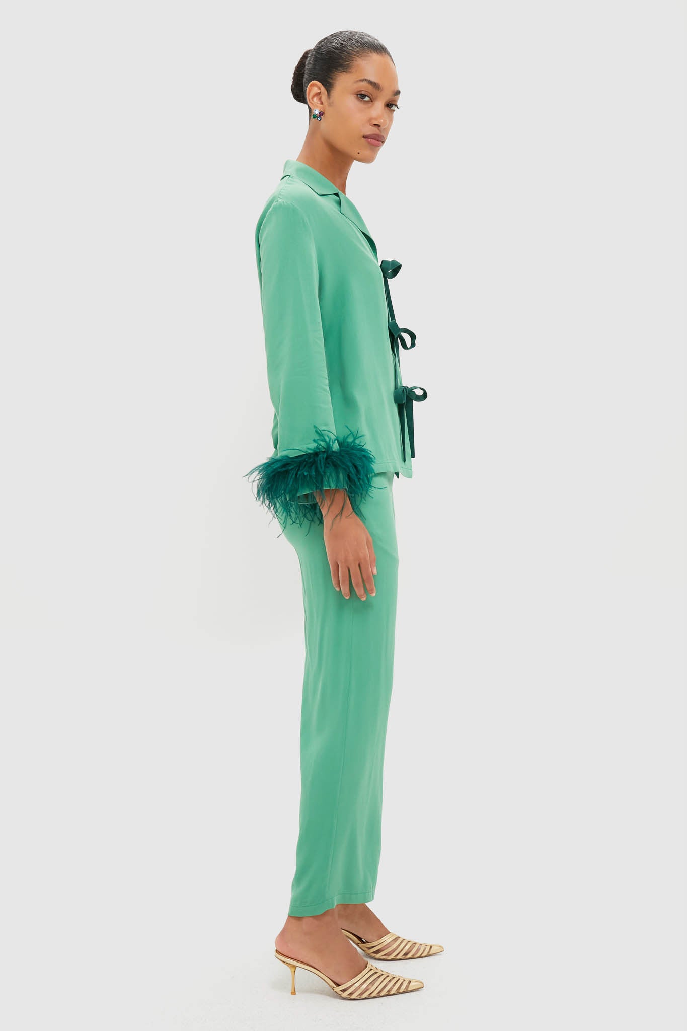 Green Bow Pajama Set with Detachable Feathers-Beilave