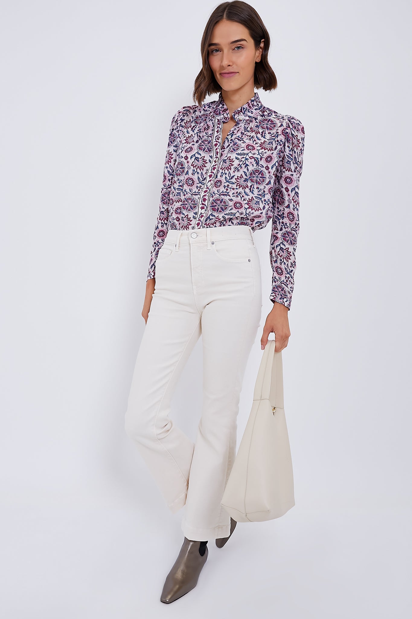 Ecru Carson High Rise Ankle Flare-Beilave