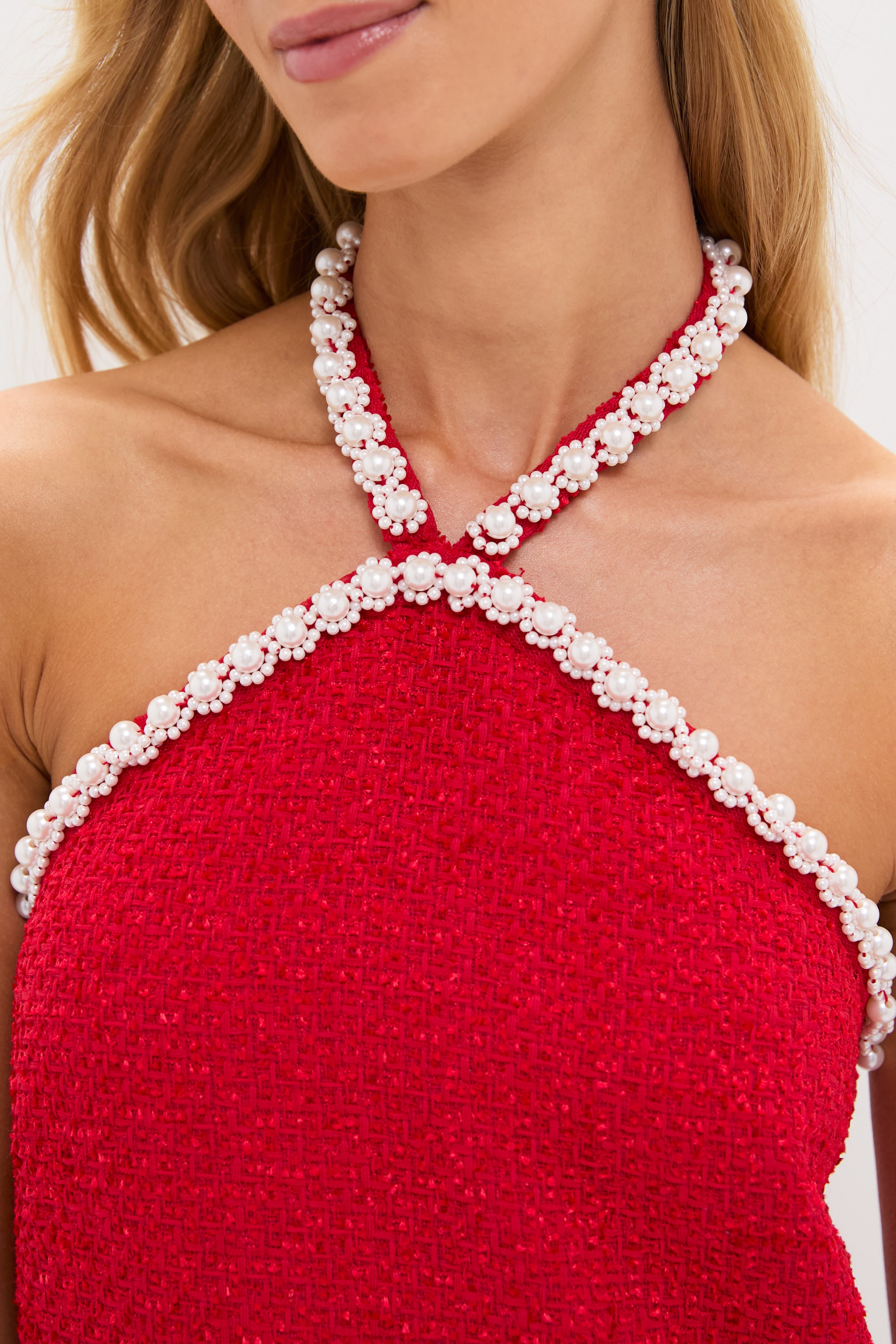 Red Tweed & Pearl Petra Mini Dress-Beilave