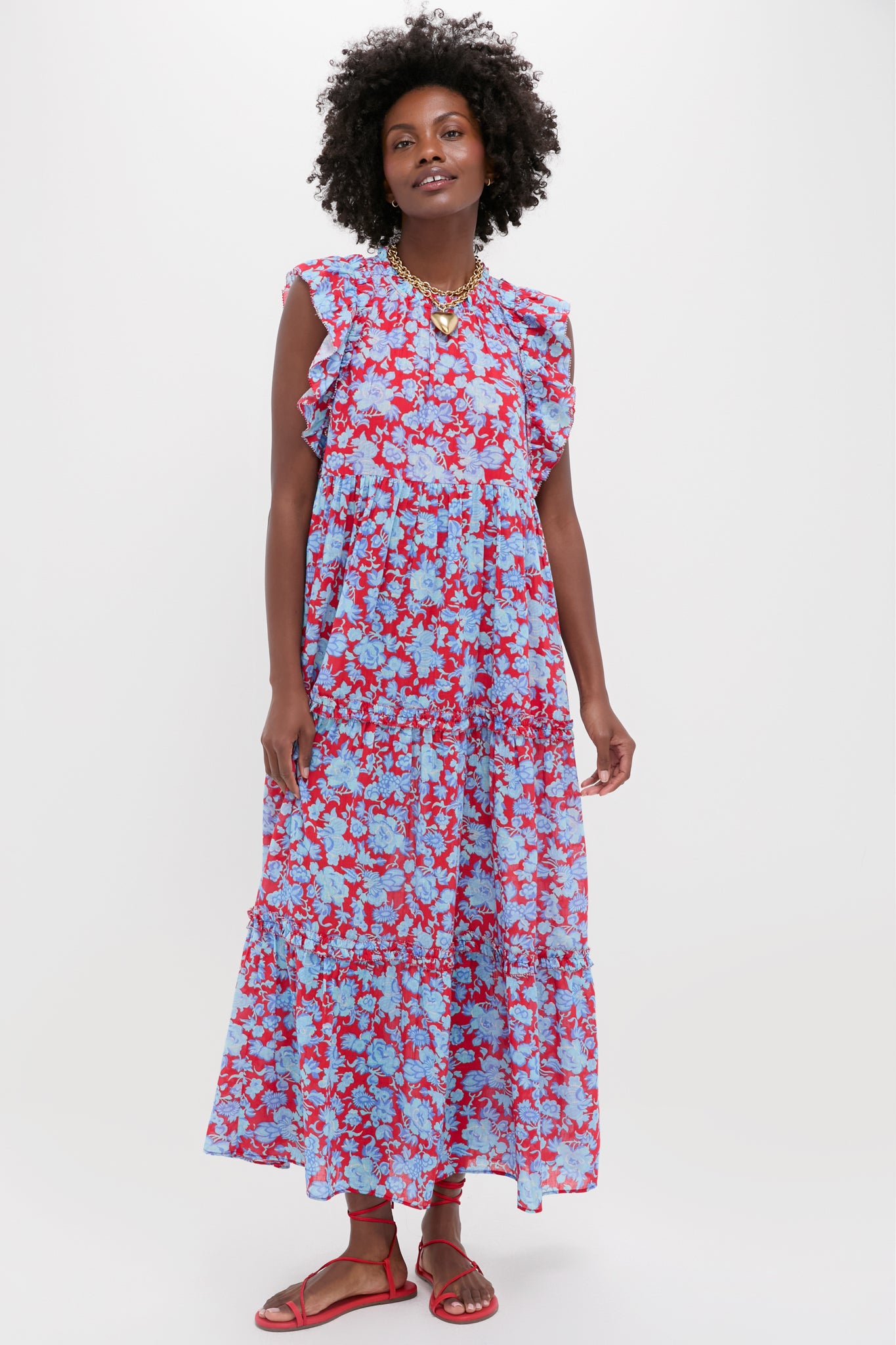 Paola Floral Print Poppy Maxi Dress-Beilave