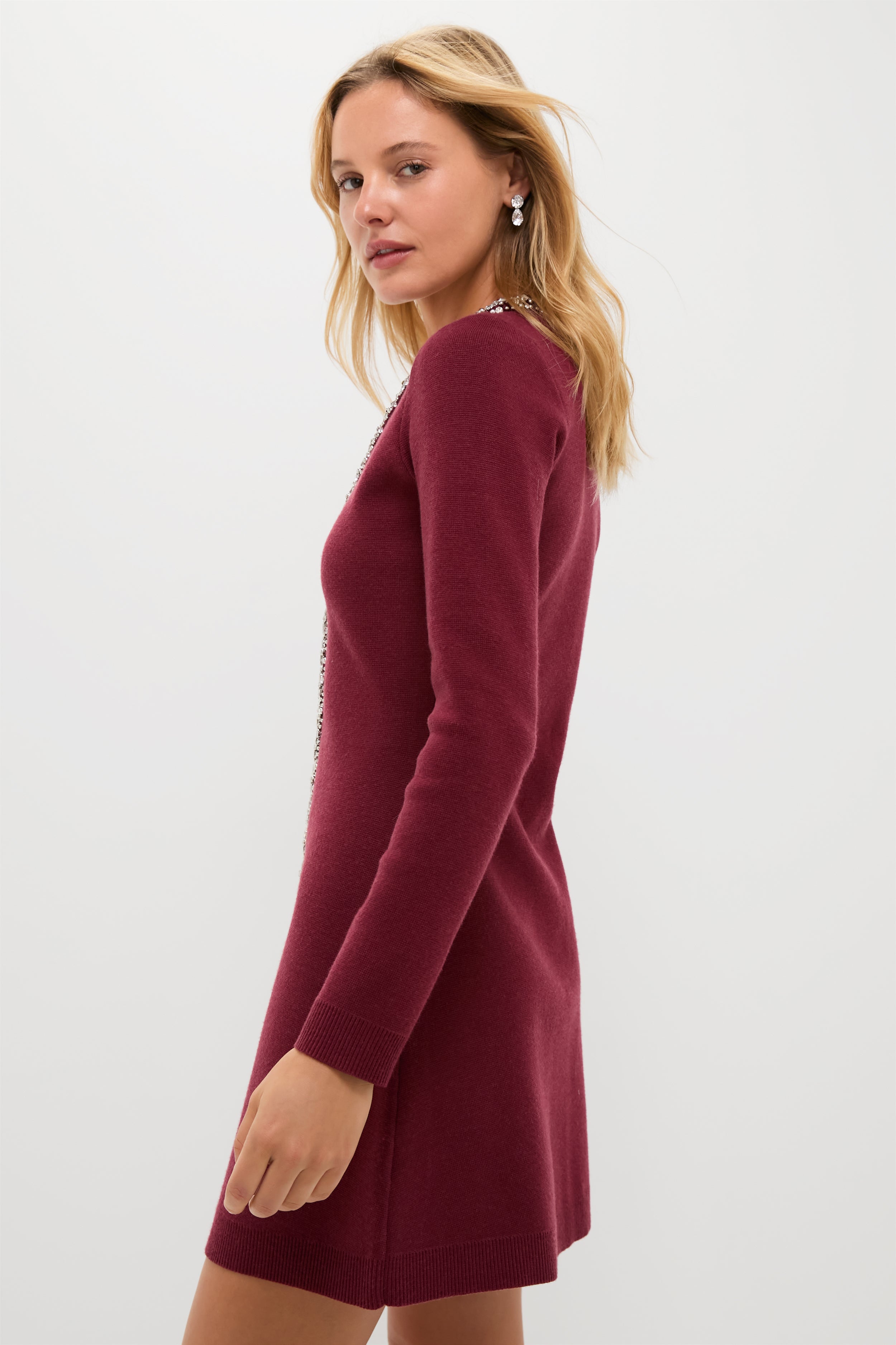 Oxblood Embellished Knit Simms Mini Dress-Beilave