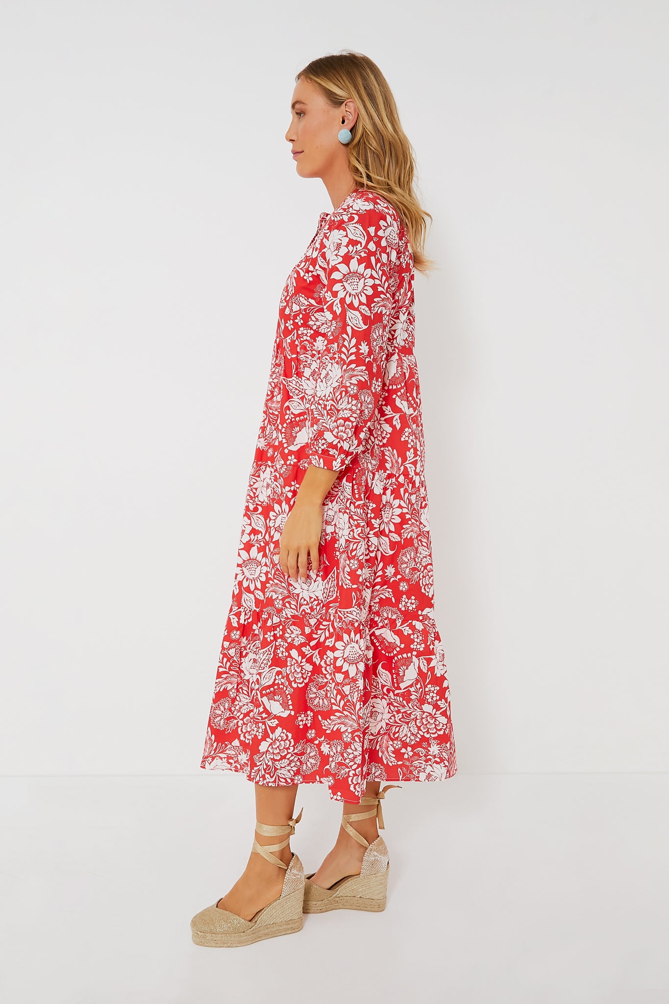 Red Floral McCauley Midi Dress-Beilave