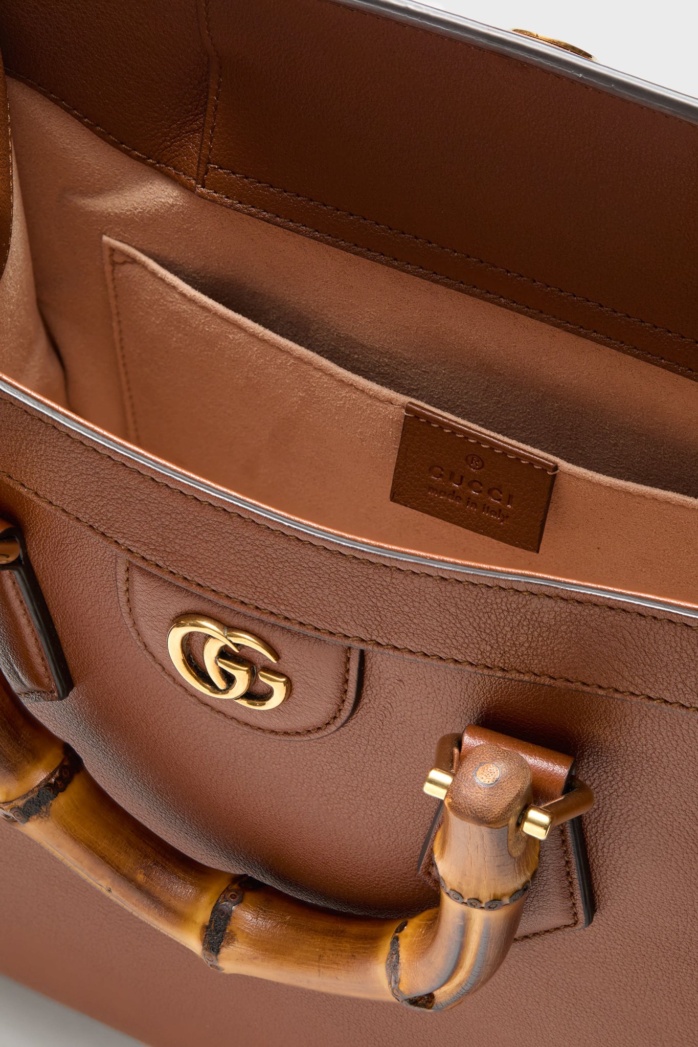 GUCCI Brown Bamboo Diana 2 Way Handbag-Beilave