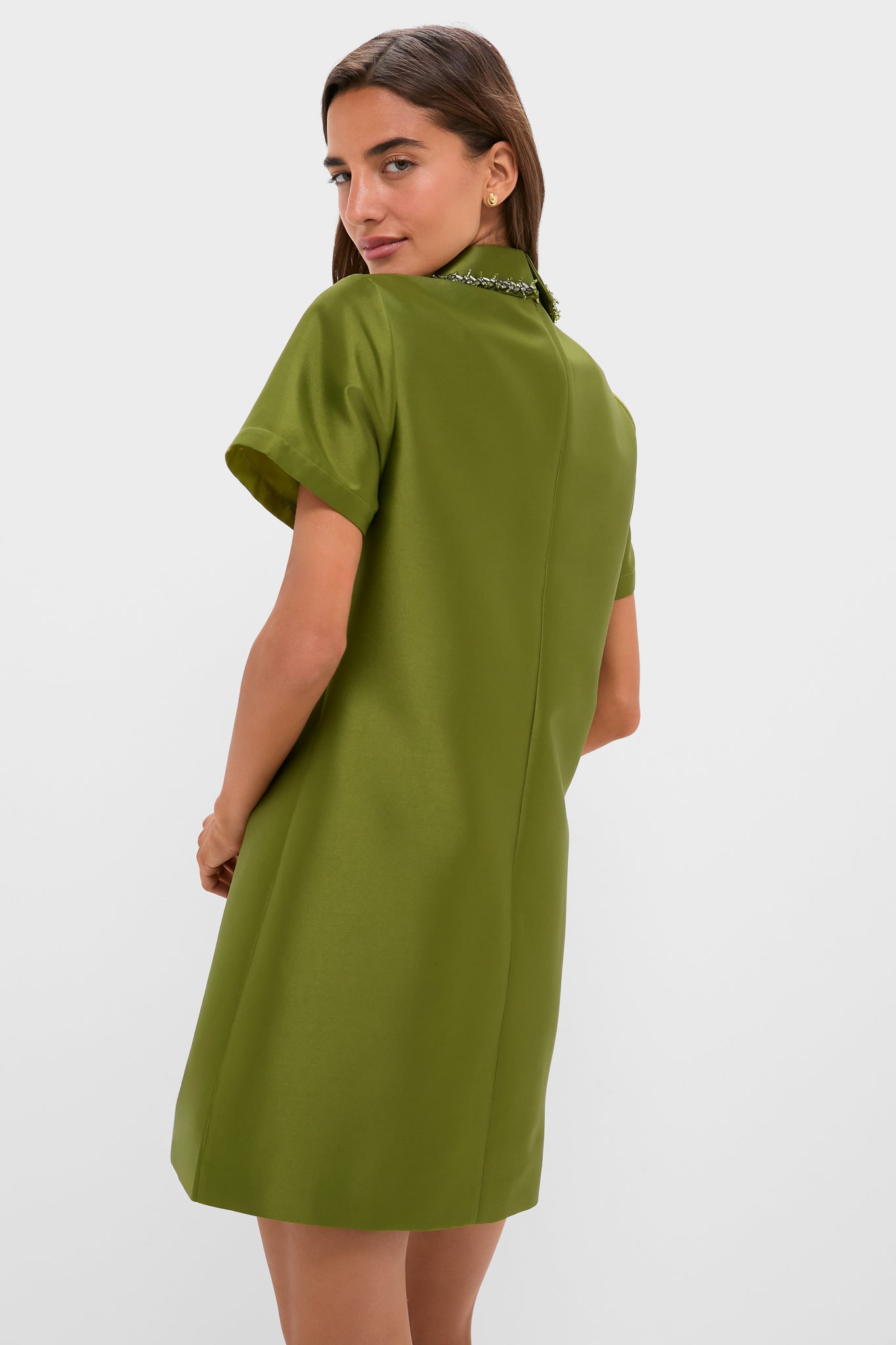 Green Embellished Aurelie Shift Dress-Beilave