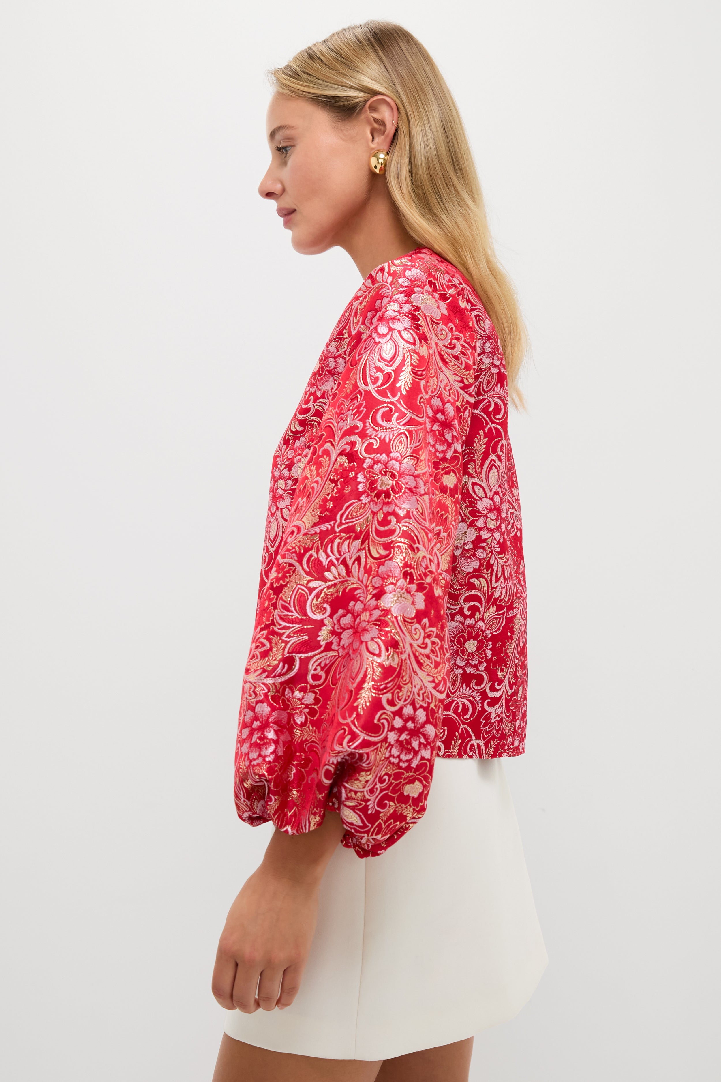 Red & Pink Jacquard Janie Blouse-Beilave