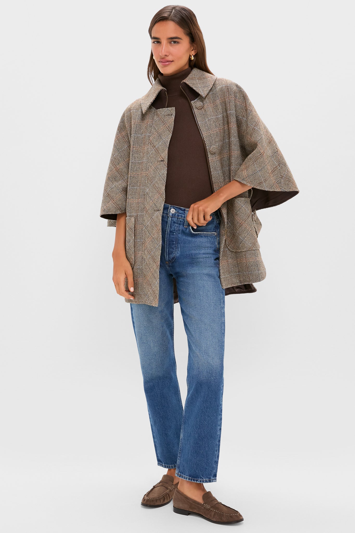 Herringbone Stewart Poncho-Beilave