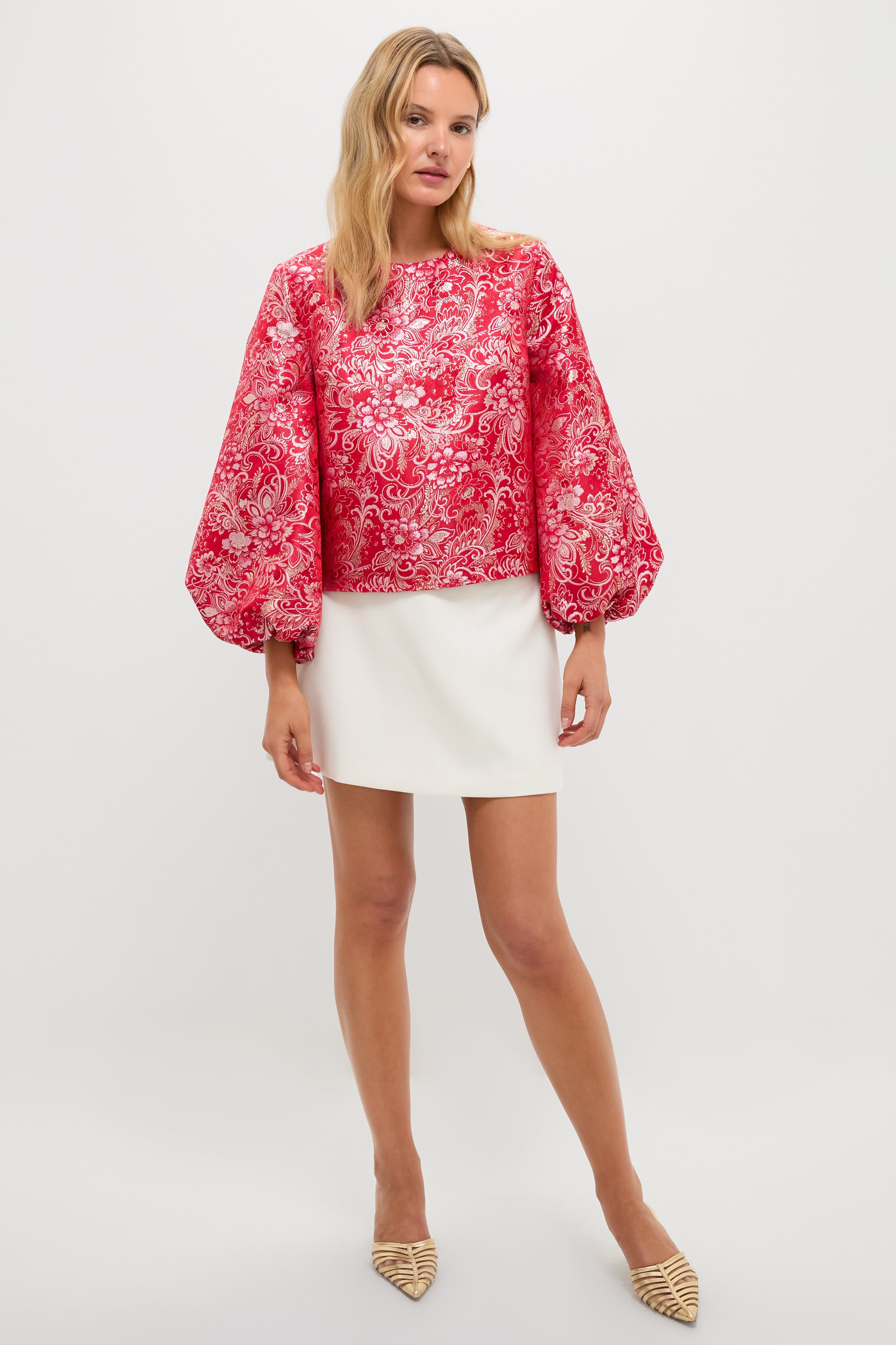 Red & Pink Jacquard Janie Blouse-Beilave