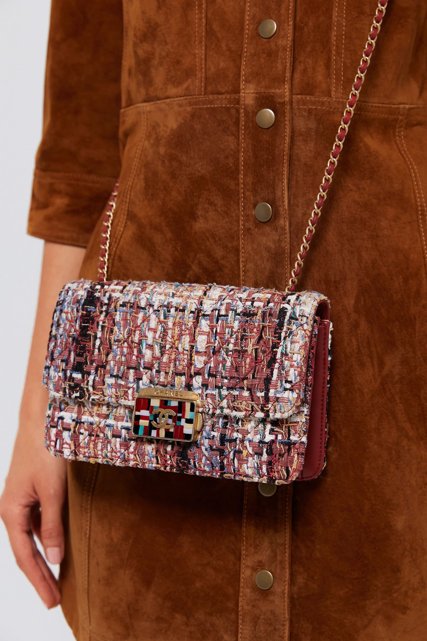 CHANEL Red Tweed Beauty Lock Flap Bag-Beilave