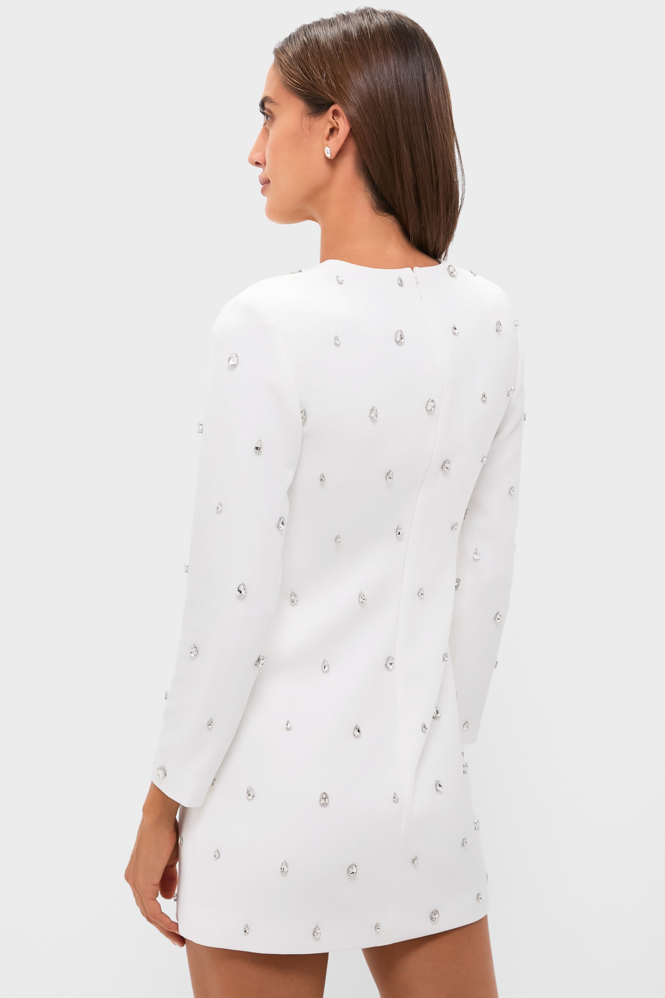 White with Crystal Kenna Long Sleeve Mini Dress-Beilave
