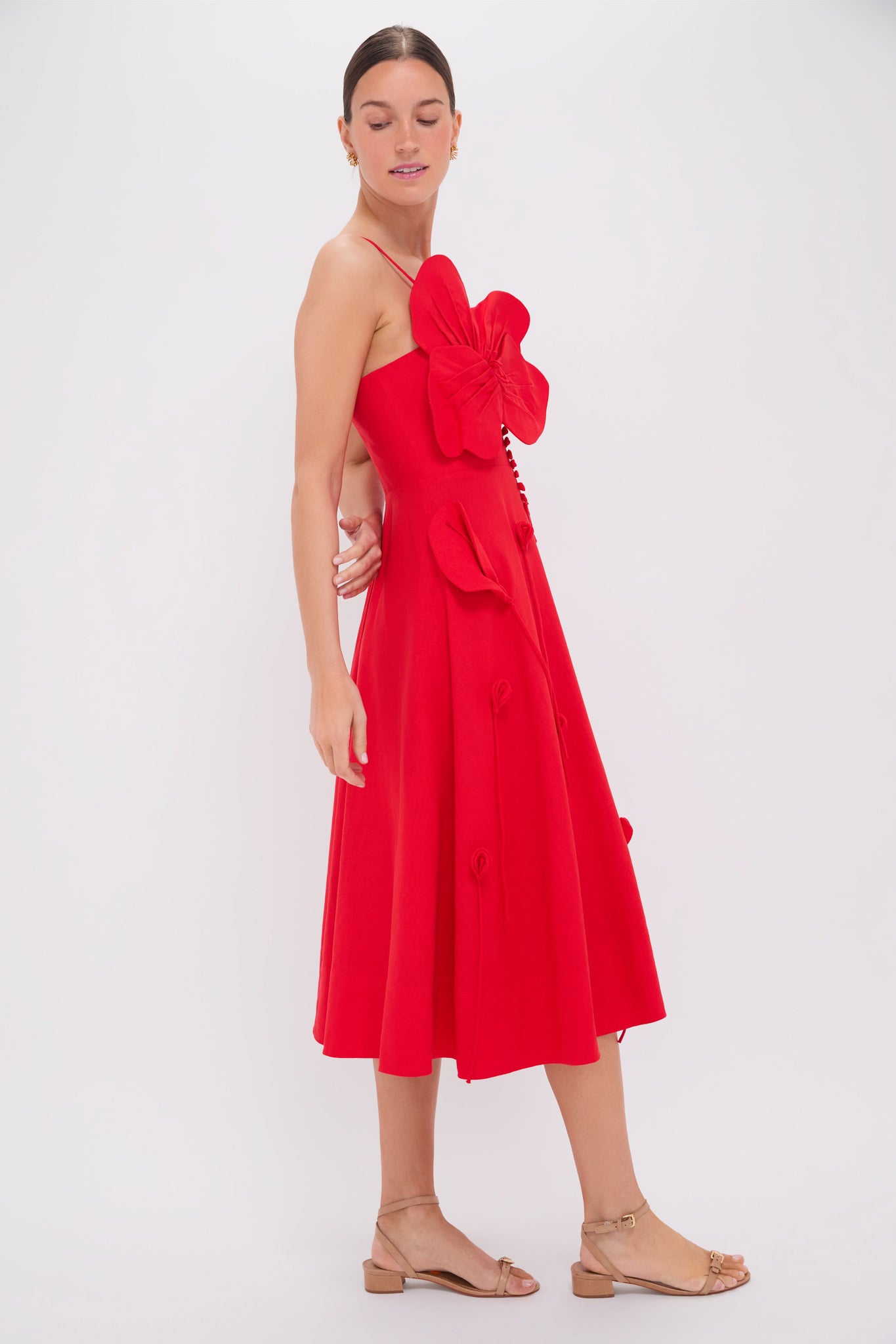 Red Garden Sleeveless Midi Dress-Beilave