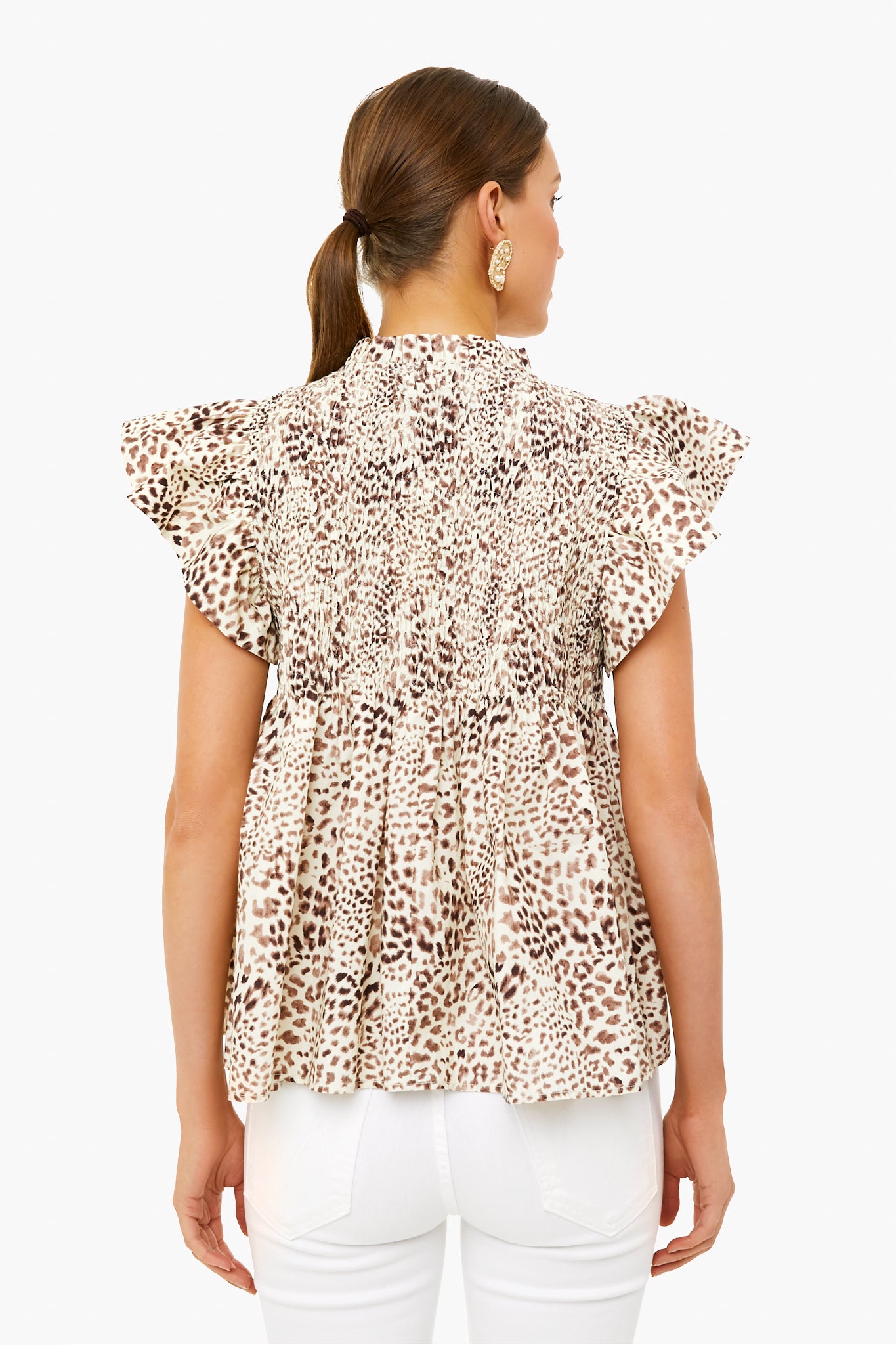 Day Calla Cheetah Flutter Sleeve Smocked Top-Beilave