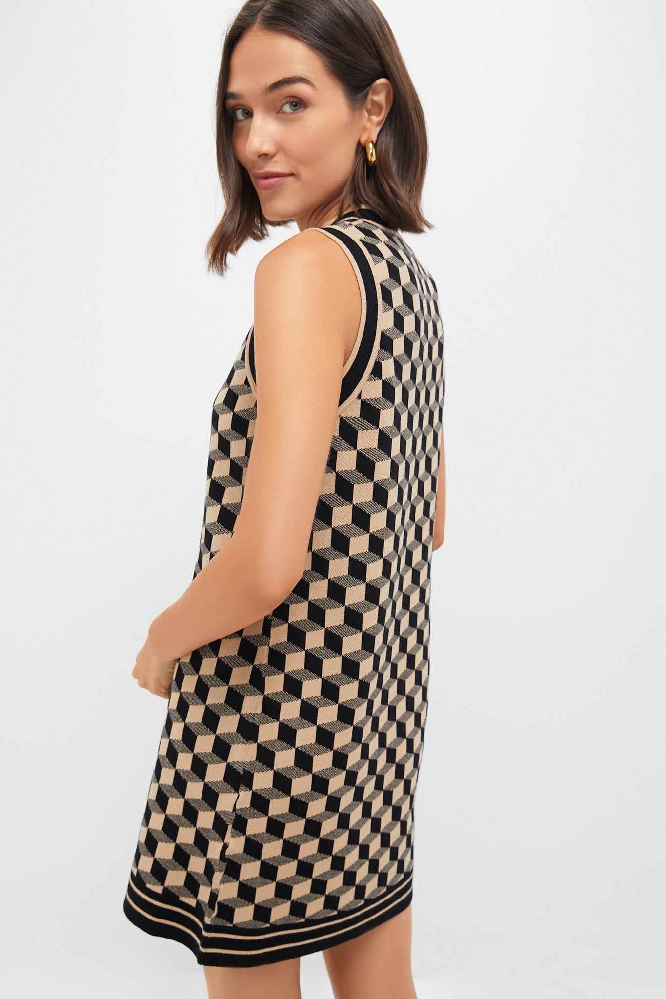Onyx and Camel Knit Geo Marie Dress-Beilave