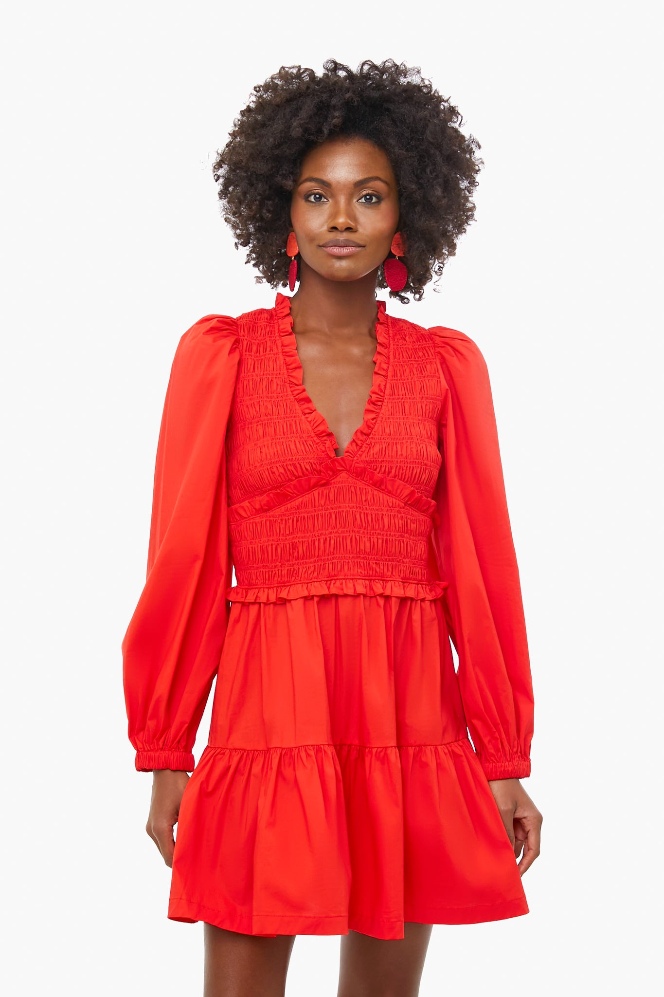 Scarlet Gaia Solid Cotton Long Sleeve Mini Dress-Beilave