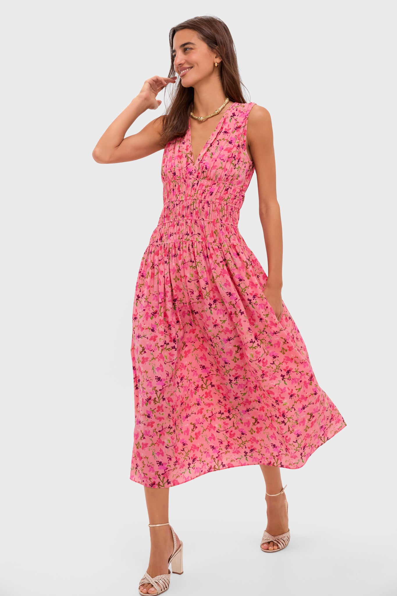 Peony Sylvie Sleeveless V-Neck Midi Dress-Beilave