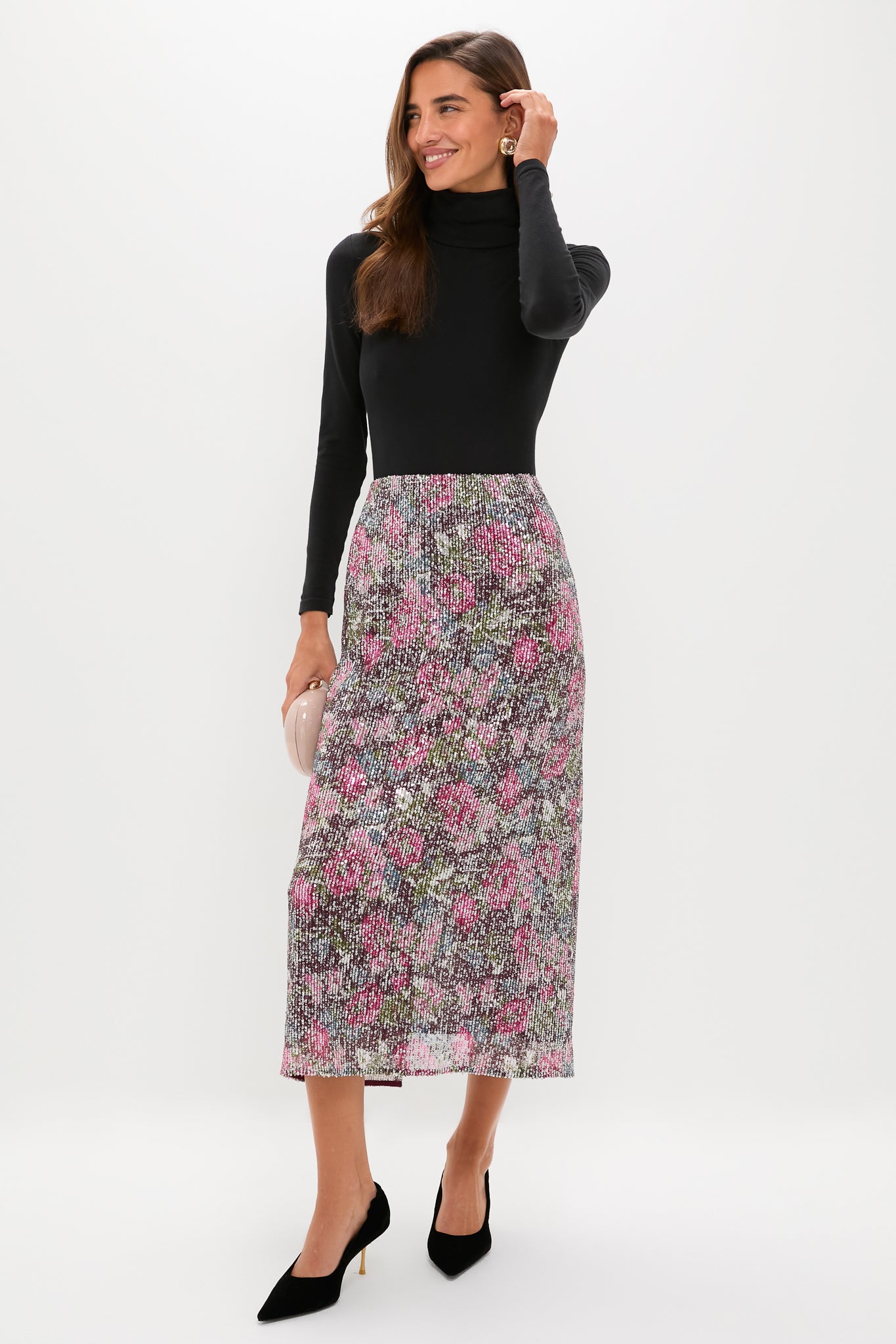 Floral Sequin McKey Midi Skirt-Beilave