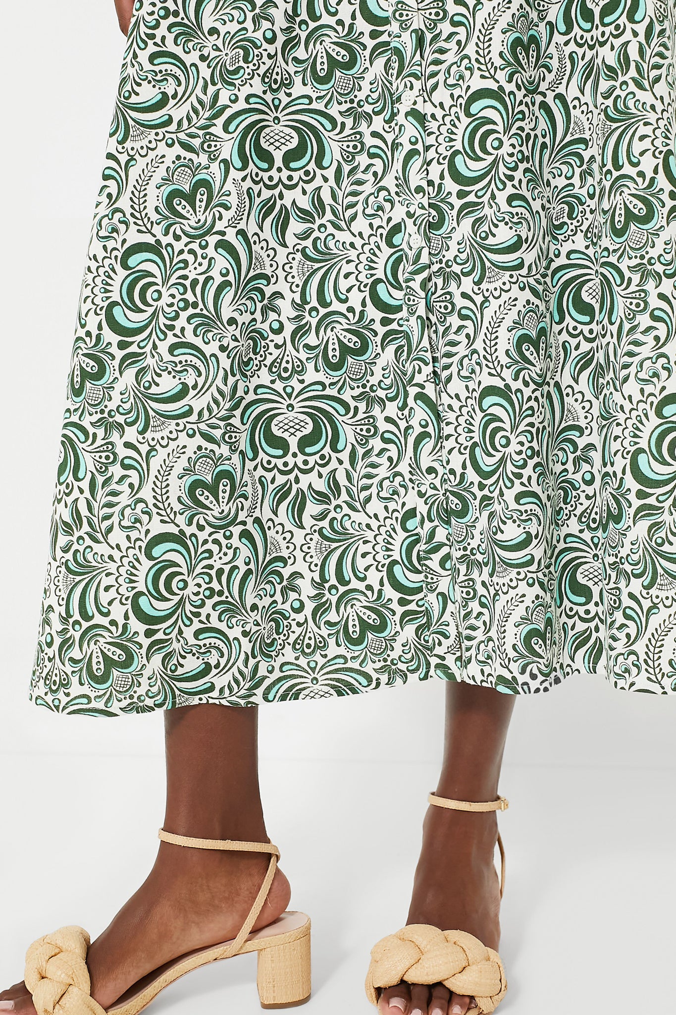 Green Floral Linen Ruffle Collar Louisa Maxi Dress-Beilave