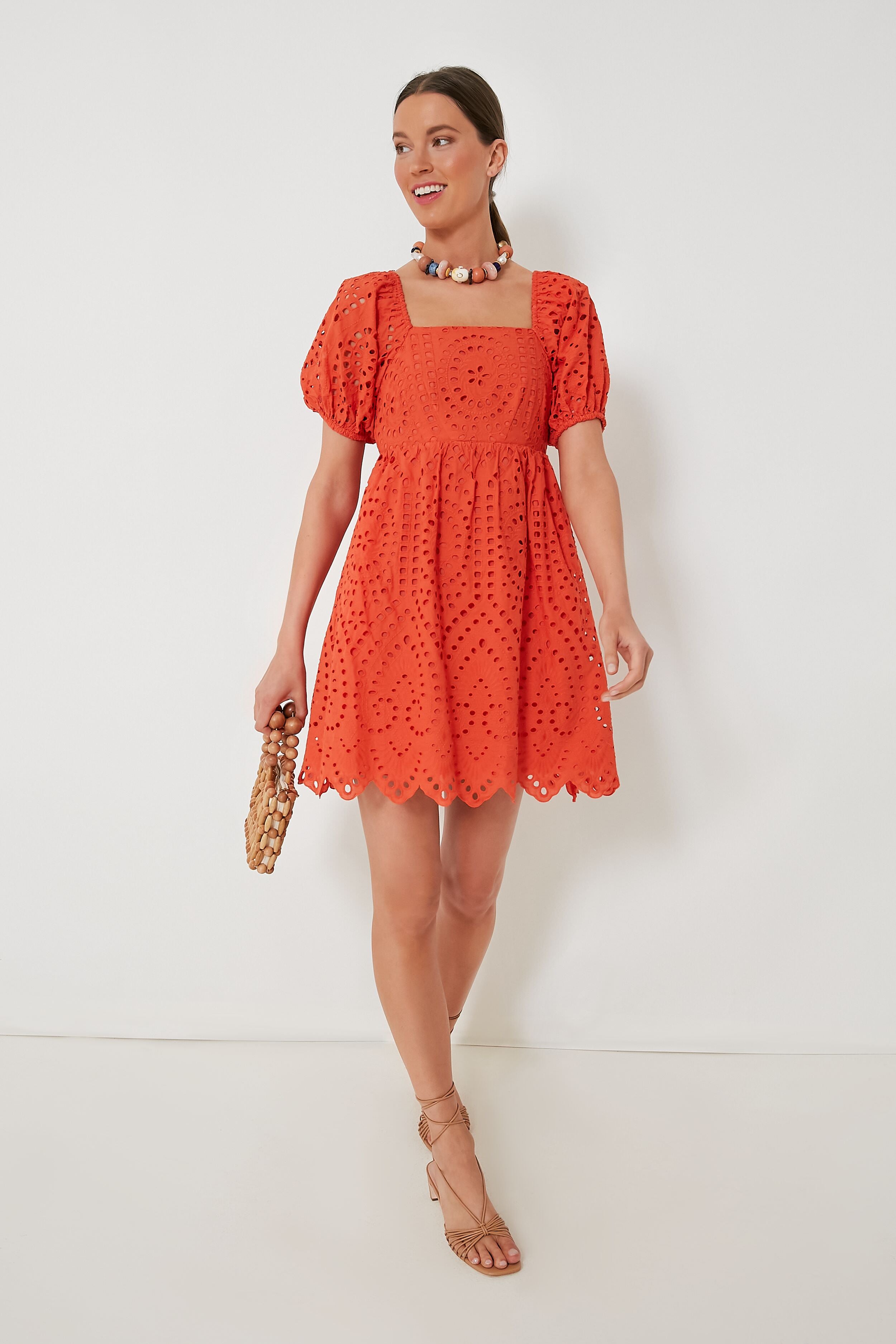 Orange Eyelet Clara Mini Dress-Beilave