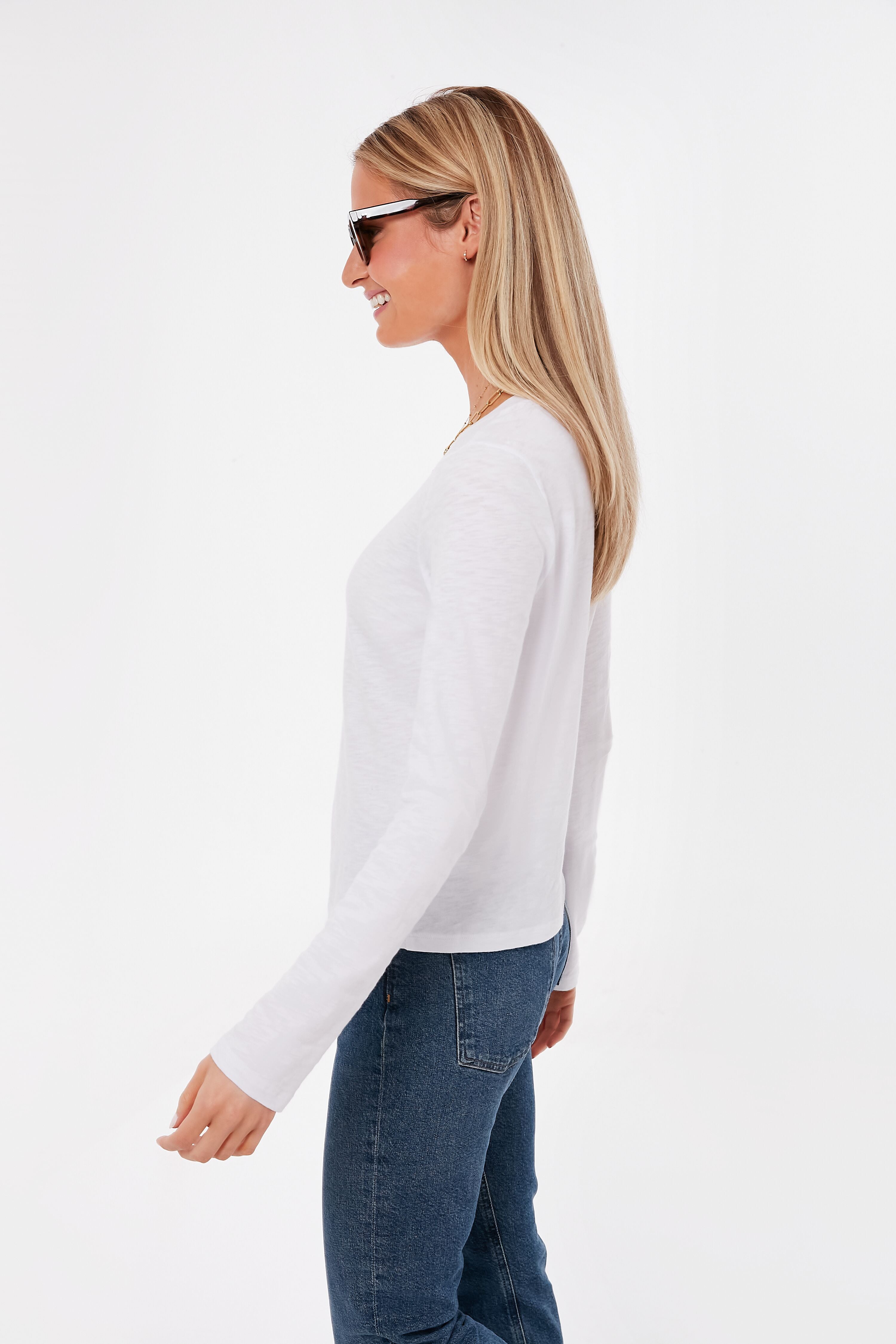 White Modern Slub Long Sleeve Tee-Beilave