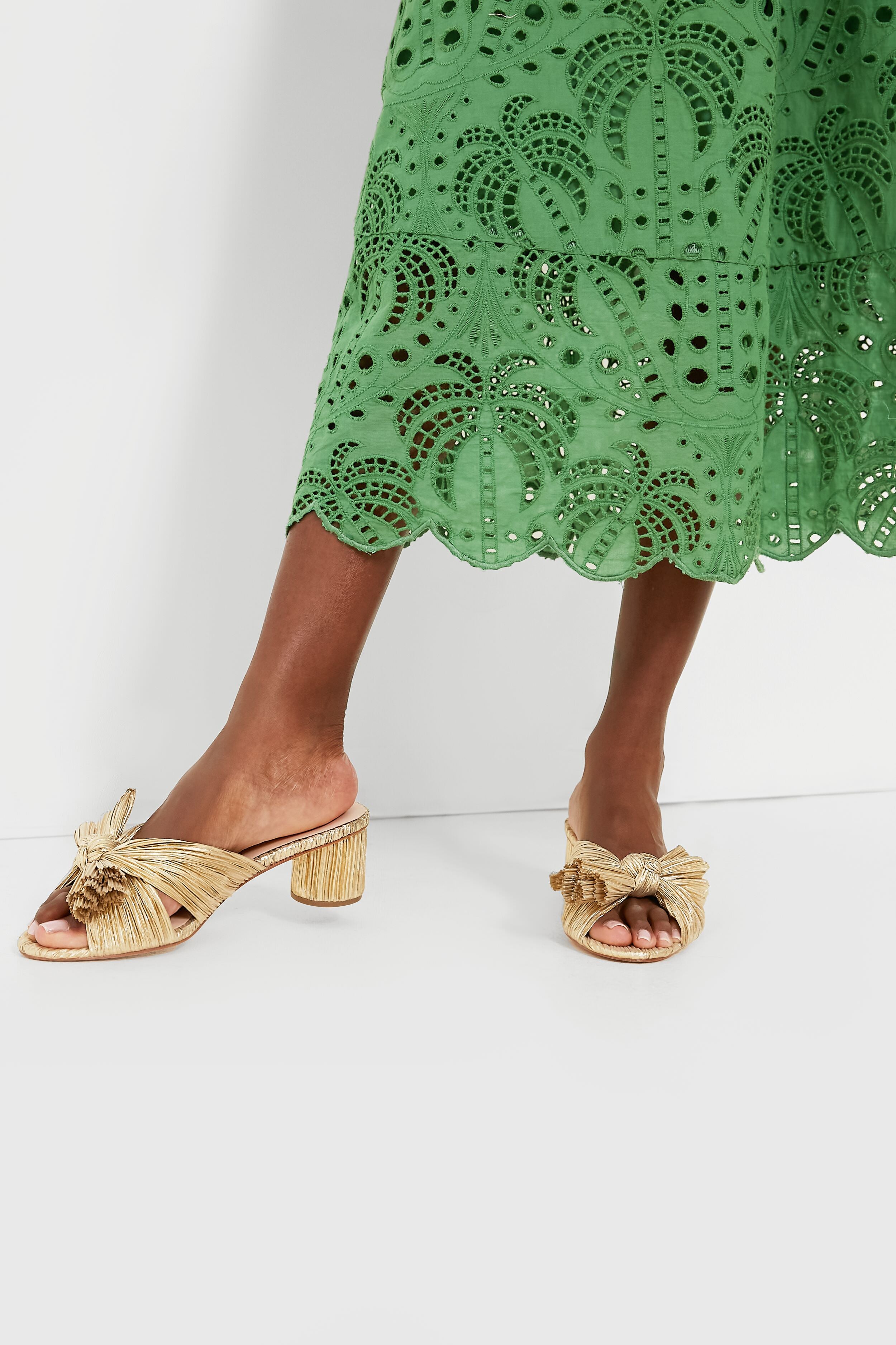 Gold Emilia Pleated Knot Mules-Beilave